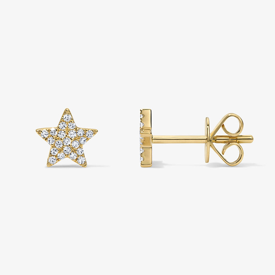 Mini Token Pave Star Studs 14K Yellow Gold Pair