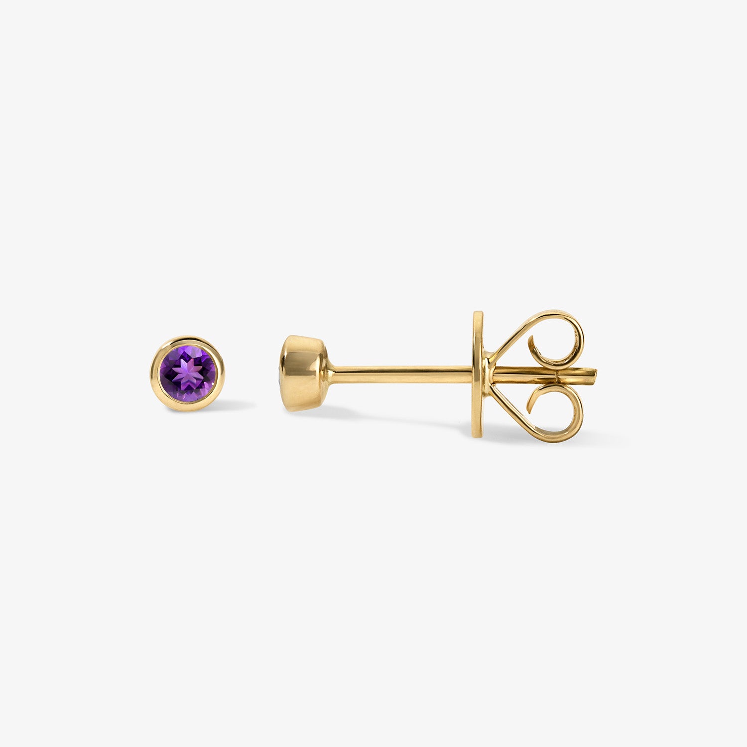 Margot Birthstone Bezel Stud Earrings 14K Yellow Gold Amethyst