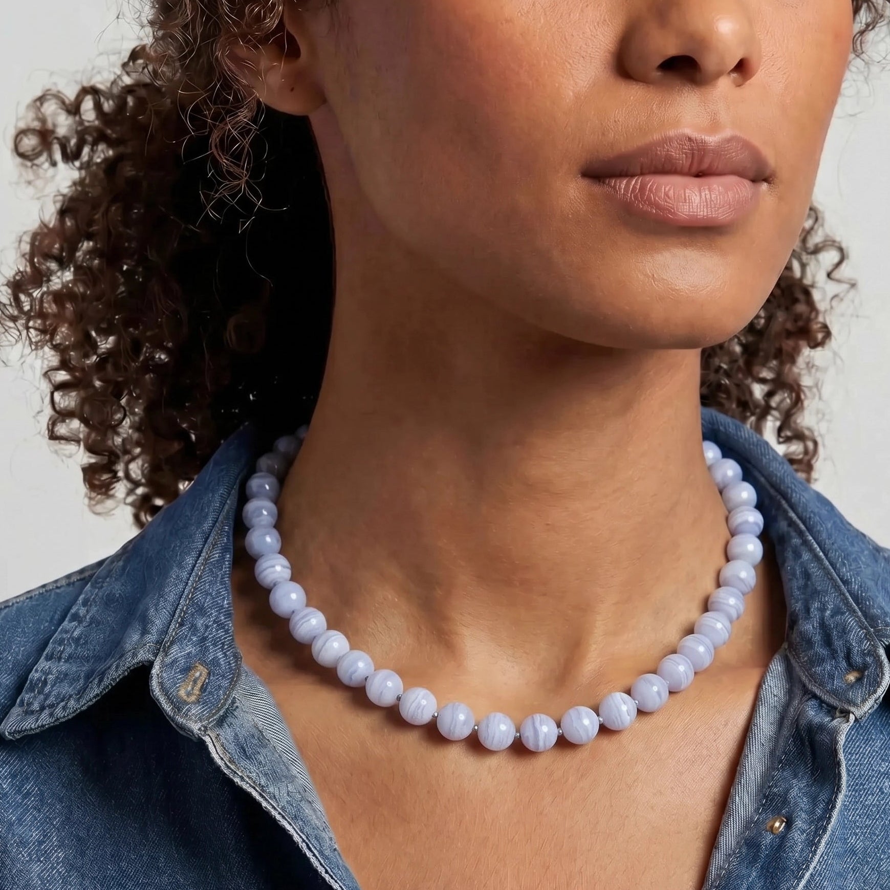 Kendall Blue Lace Agate Beaded Necklace