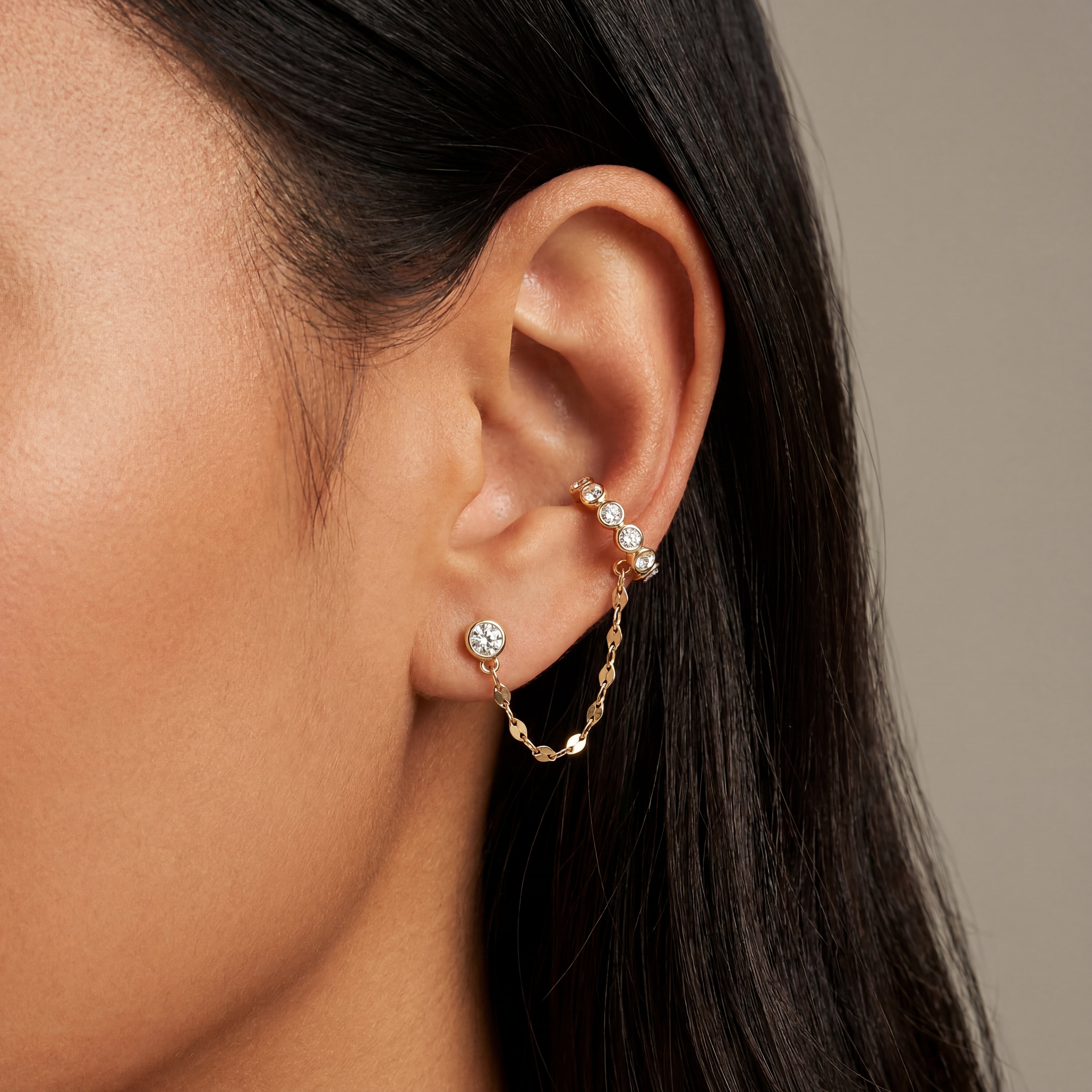 Olivia Chain Ear Cuff with Diamond Stud