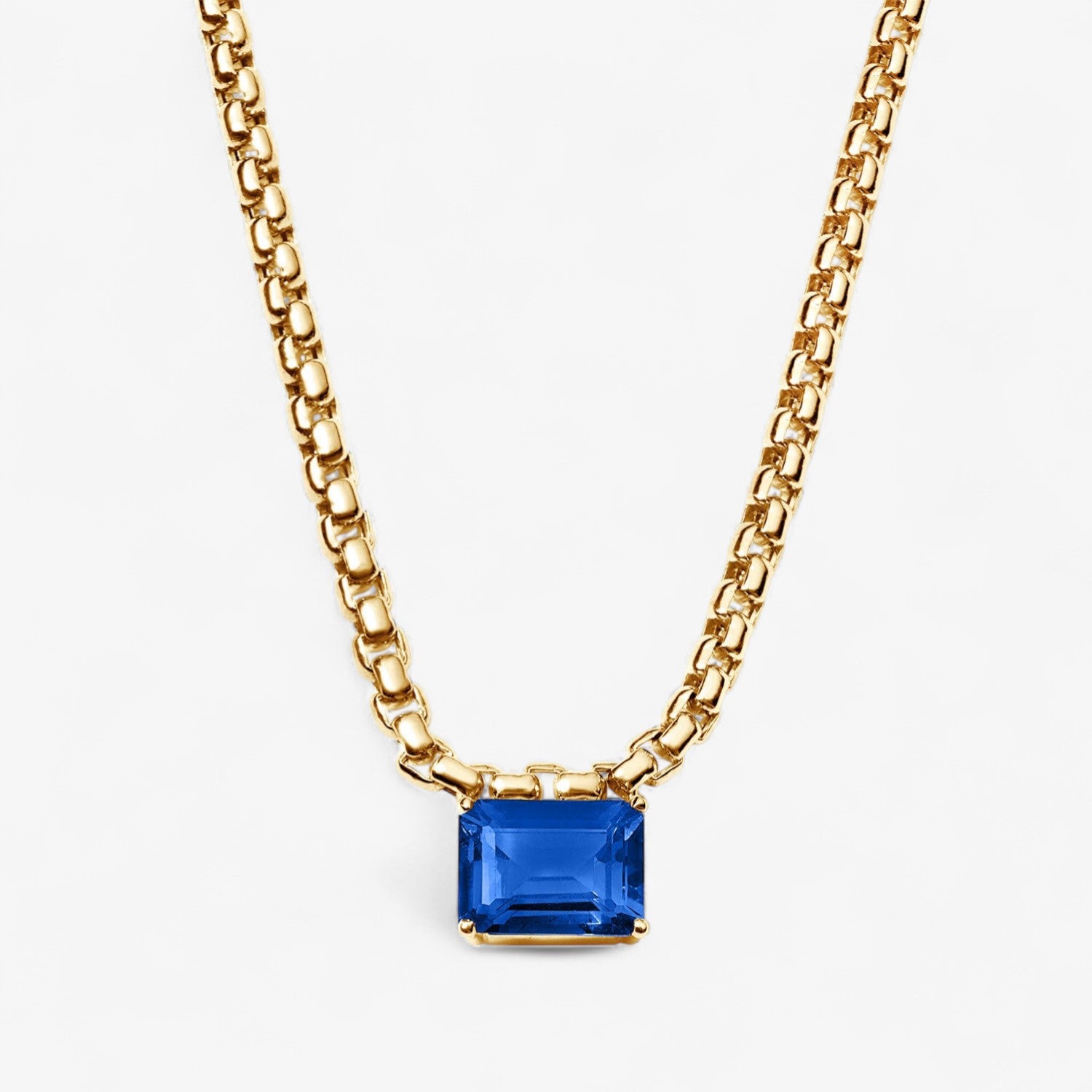 Avery Gemstone Box Chain Necklace 14K Yellow Gold Blue Sapphire
