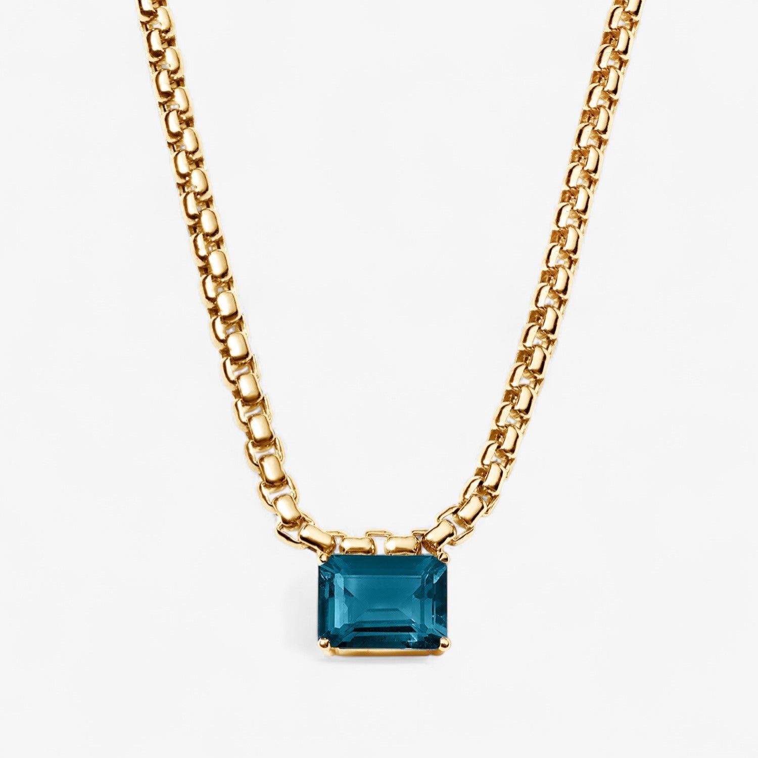 Avery Gemstone Box Chain Necklace 14K Yellow Gold London Blue Topaz