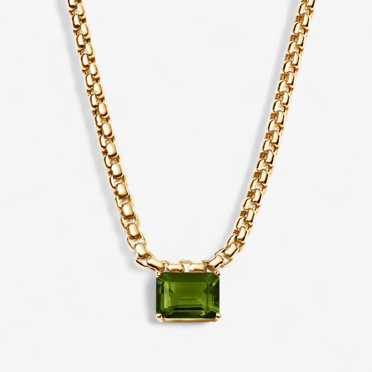Avery Gemstone Box Chain Necklace 14K Yellow Gold Peridot