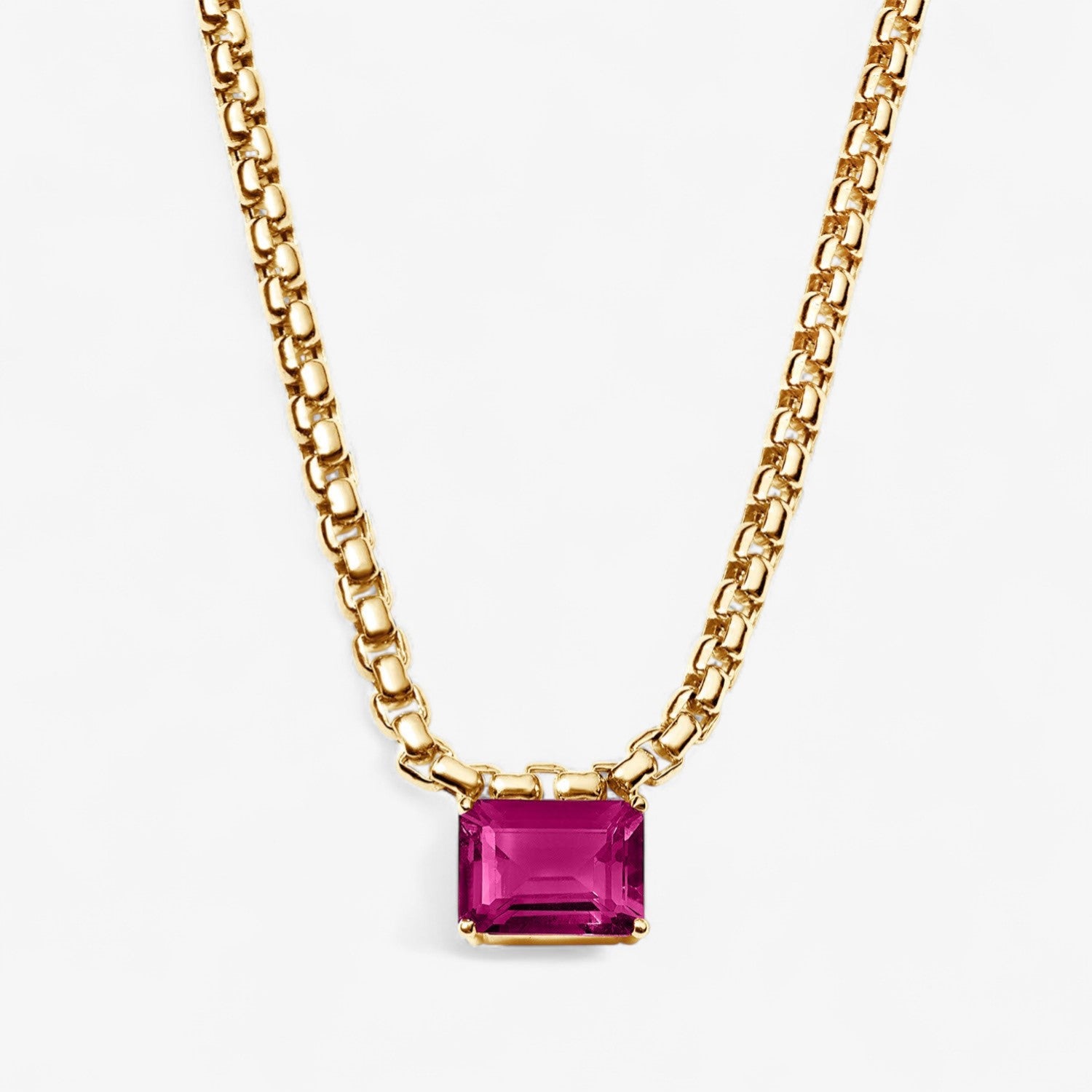 Avery Gemstone Box Chain Necklace 14K Yellow Gold Pink Sapphire