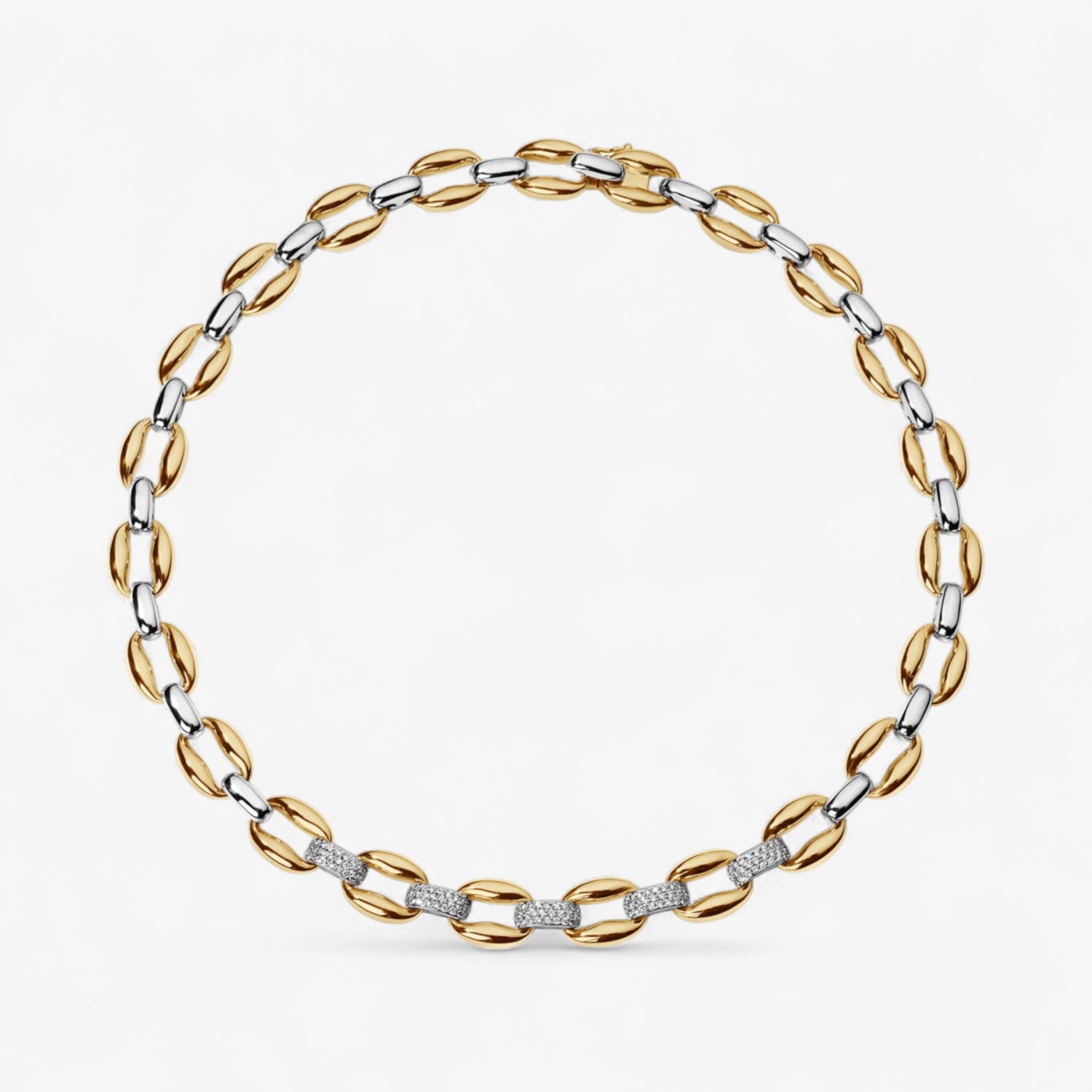 Madison Oval Link Necklace with 5 Pave Sections