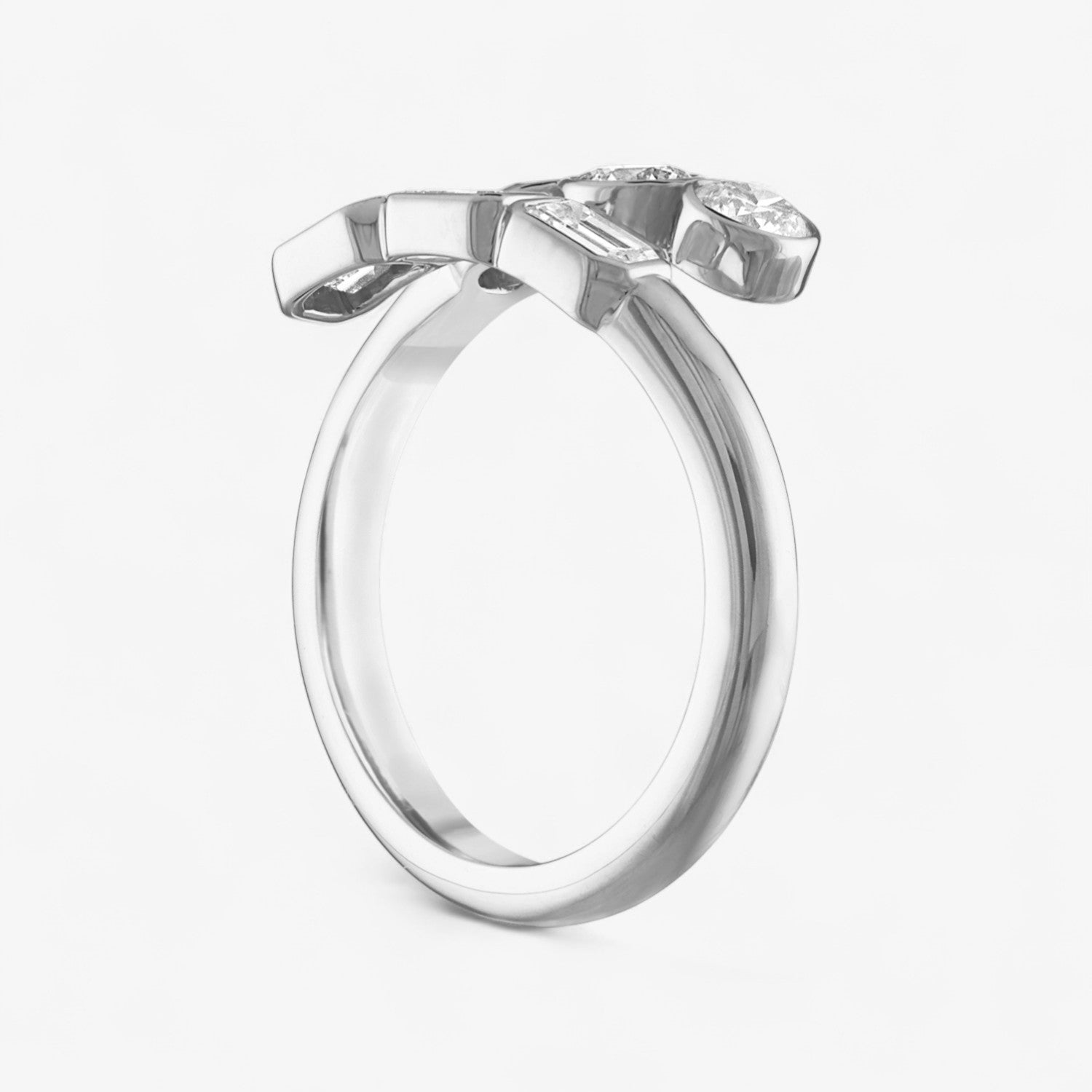 Fancy Bezel Round and Emerald Bypass Ring