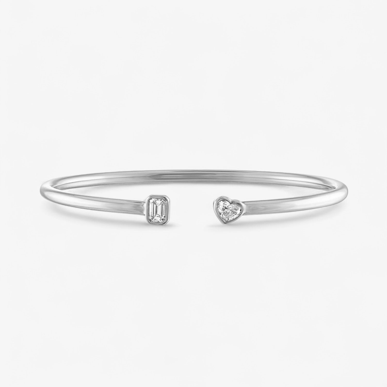 Fancy Bezel Flexible Open Cuff with Bezel Set Emerald and Heart