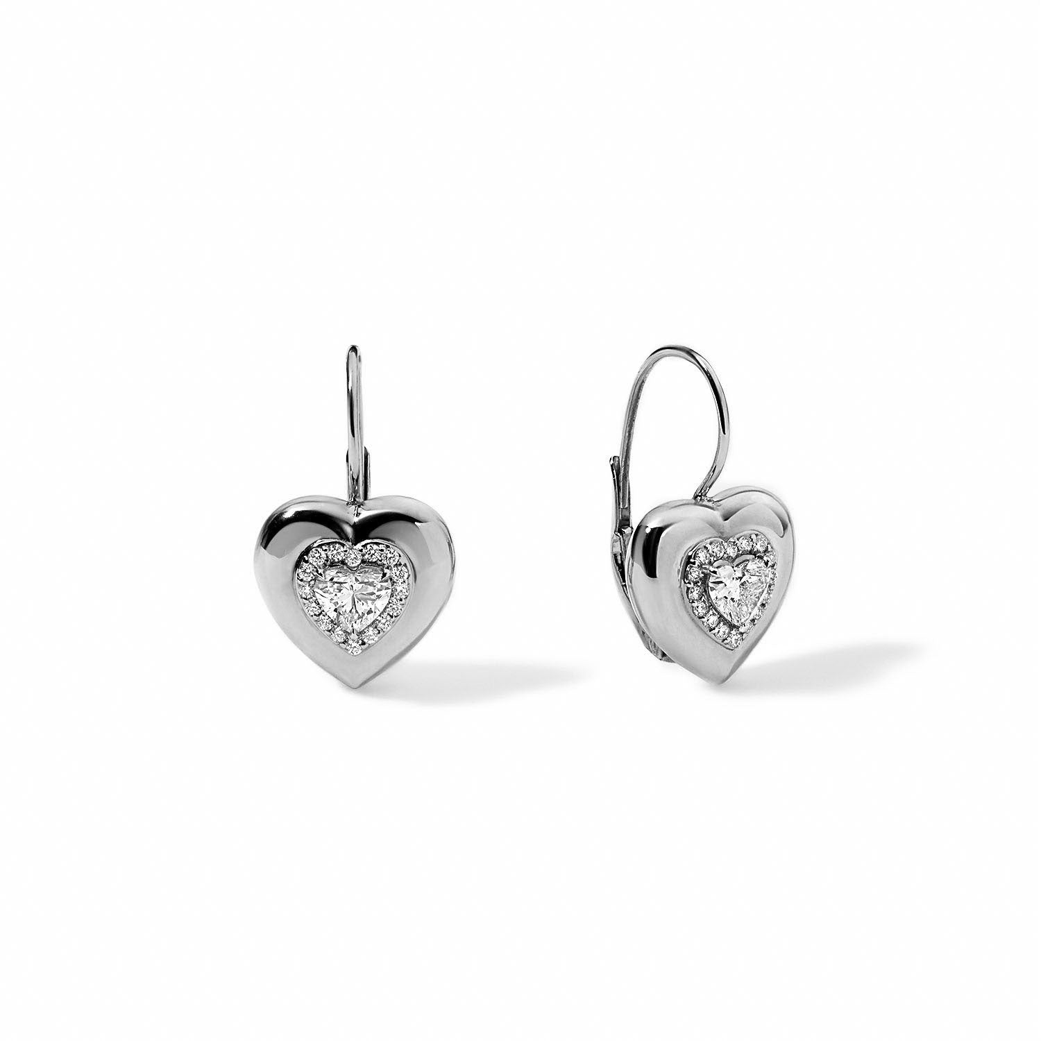 Mini Diamond Heart Button Wire Earrings