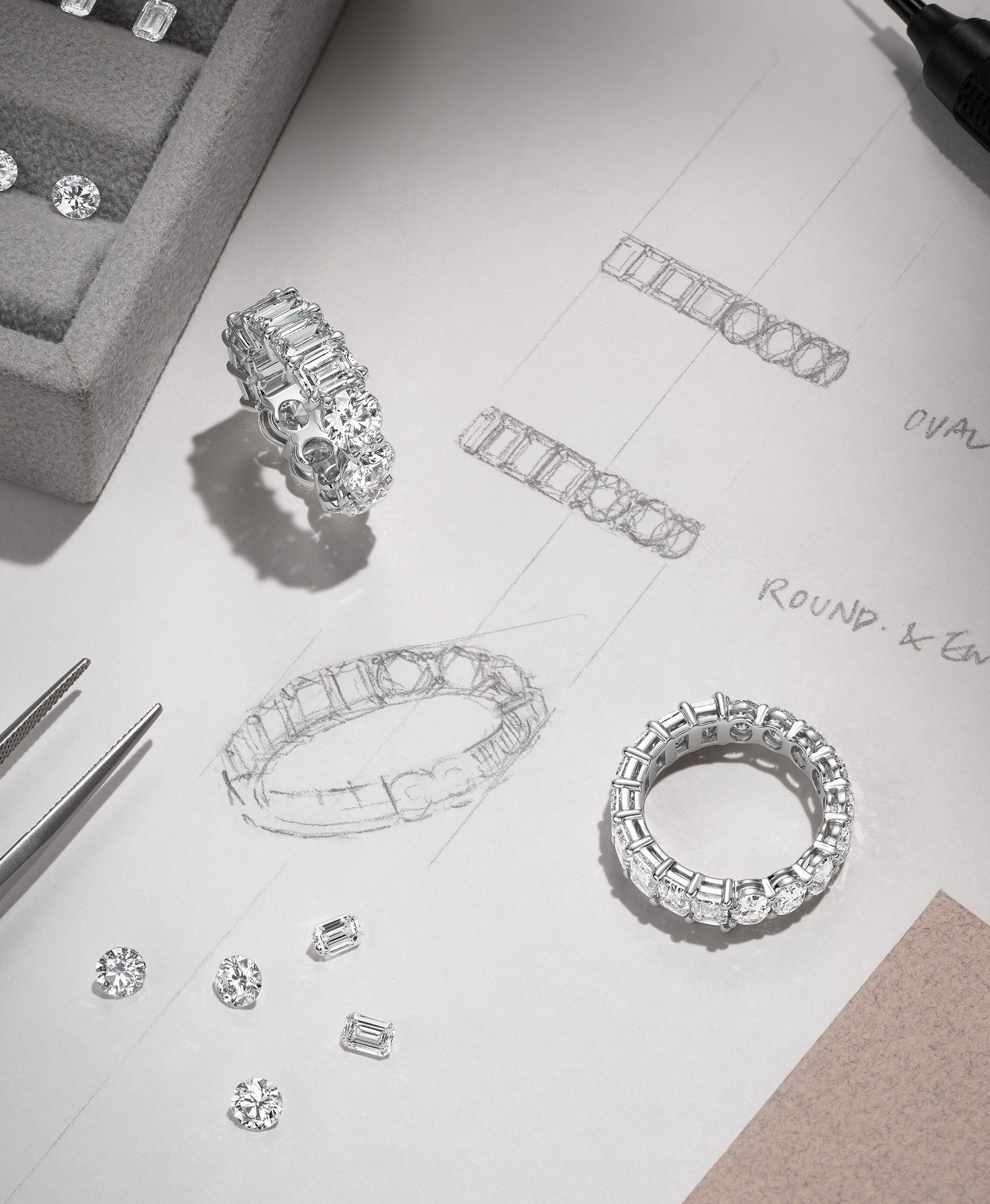 custom eternity band sketches and ring