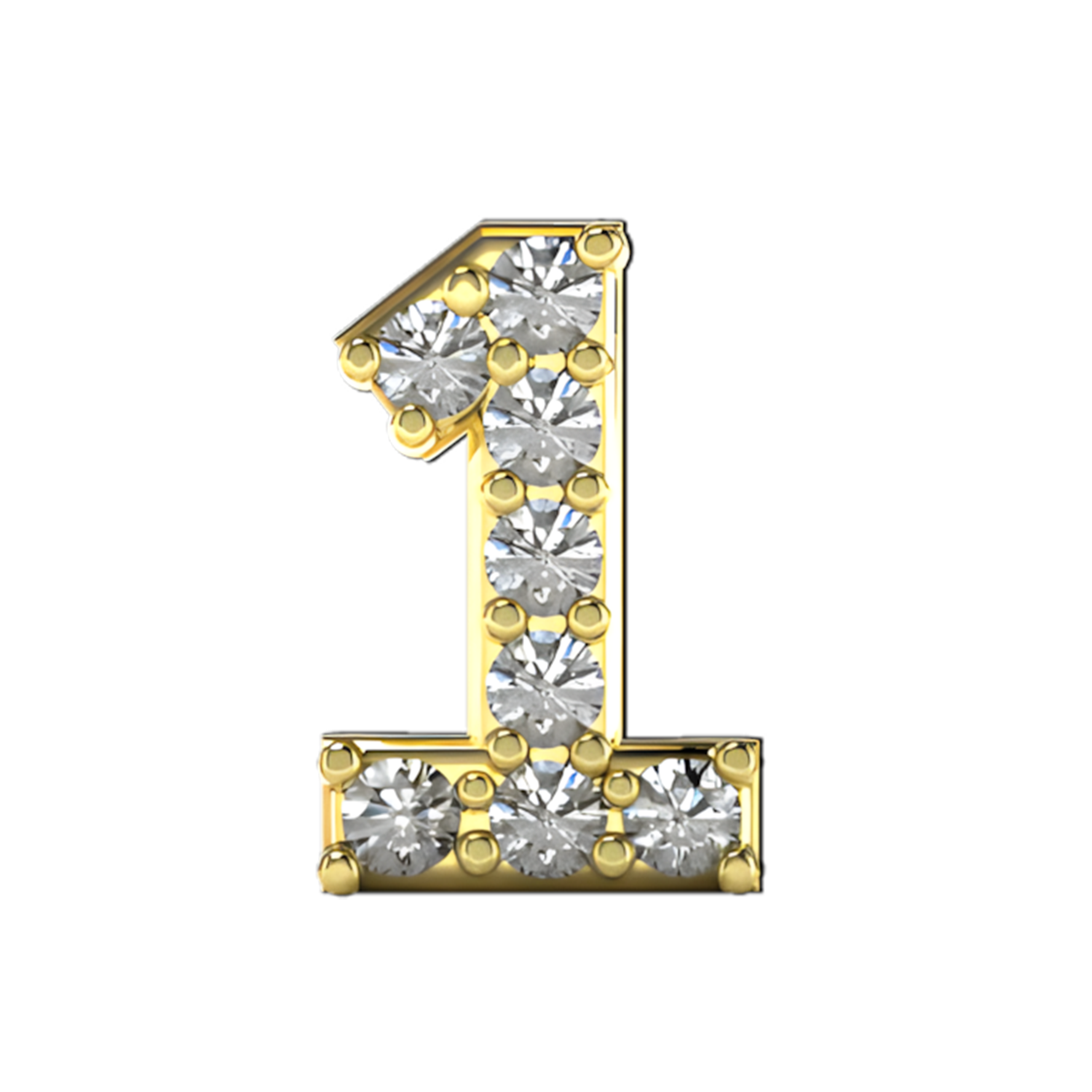 Pave Number 1 Slider Necklace Charm 14K Yellow Gold