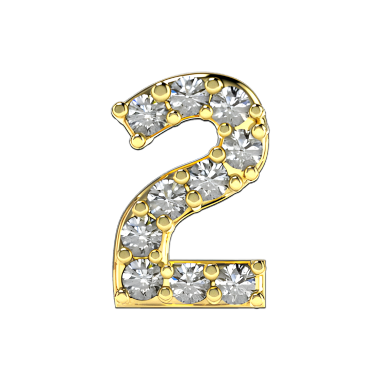 Pave Number 2 Slider Necklace Charm 14K Yellow Gold