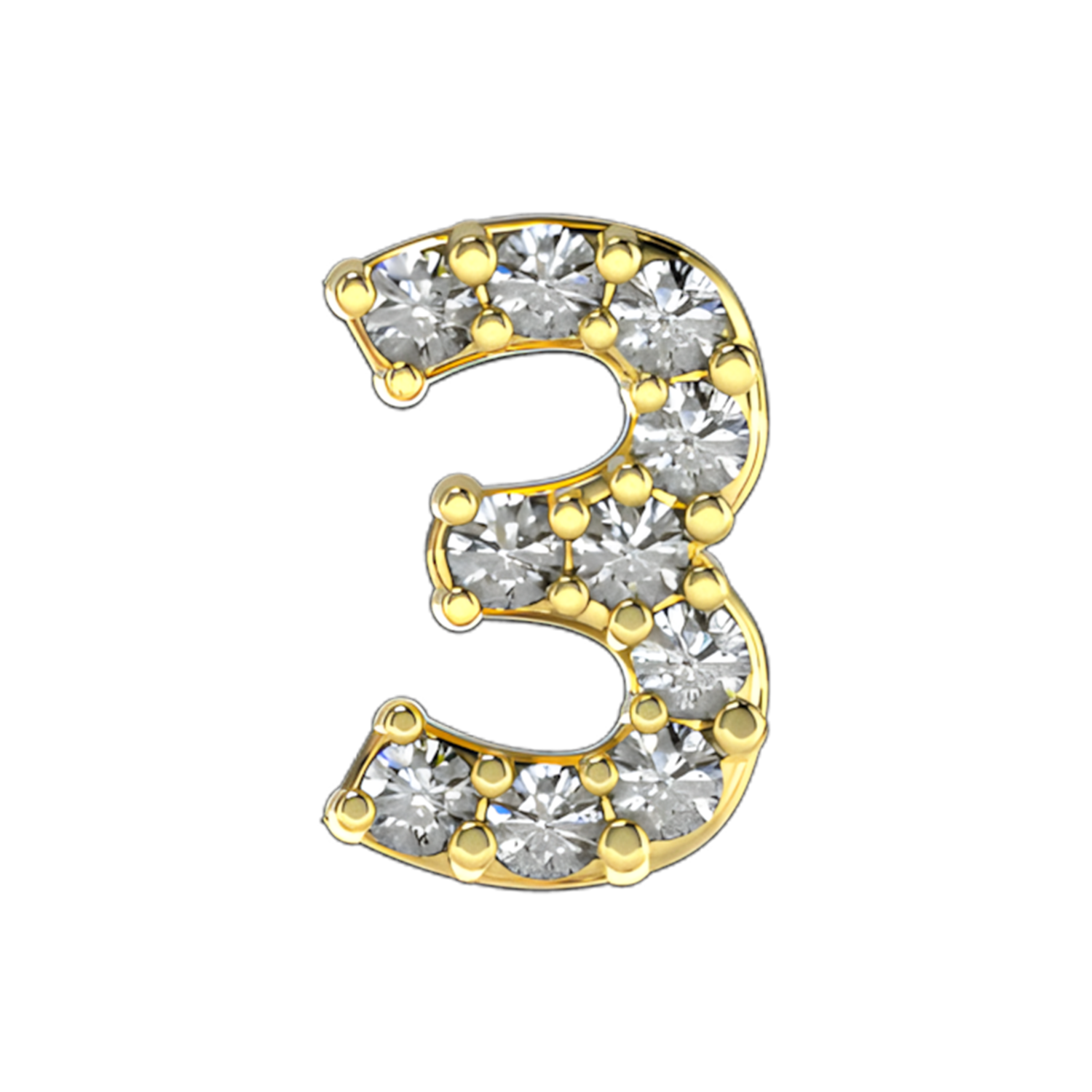 Pave Number 3 Slider Necklace Charm 14K Yellow Gold