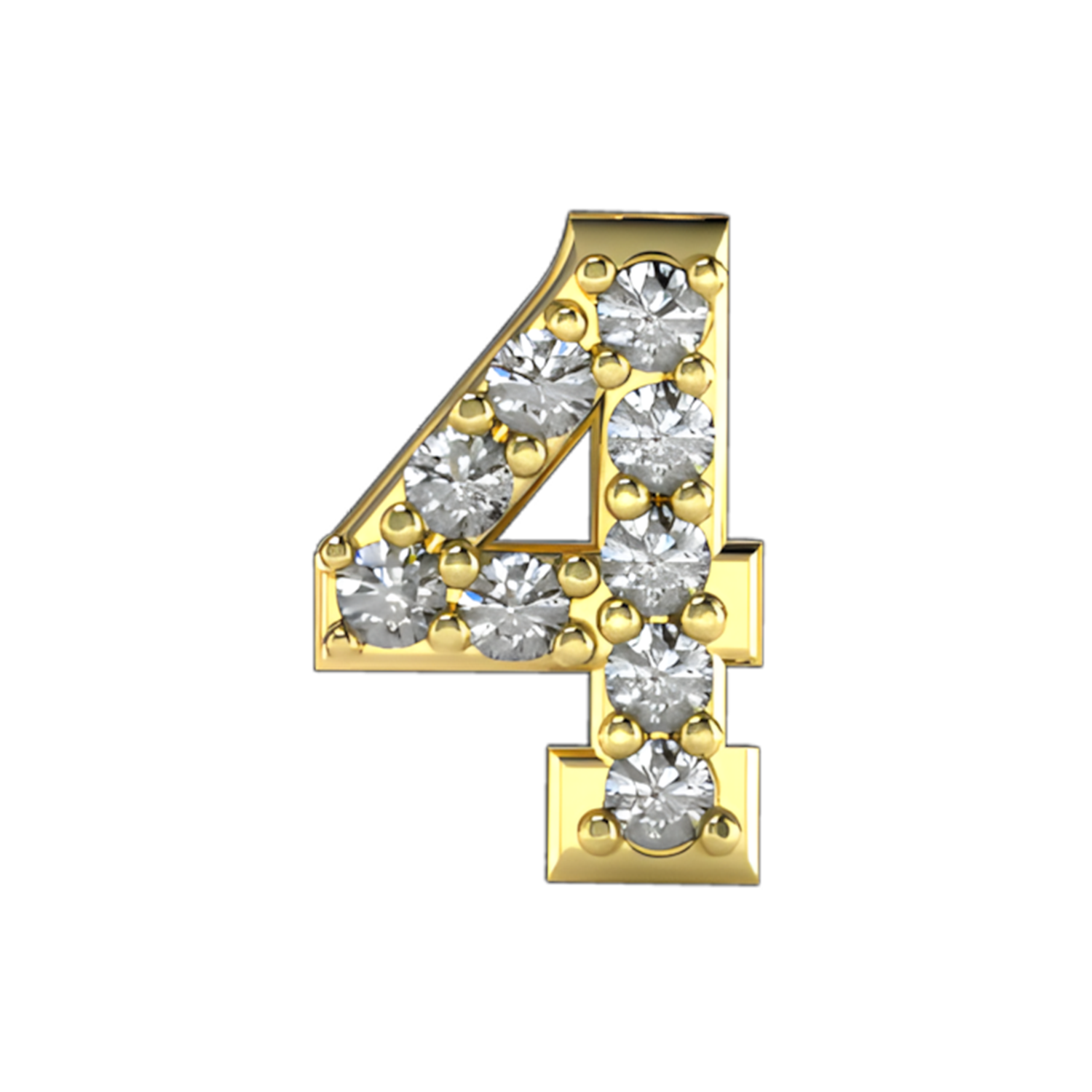 Pave Number 4 Slider Necklace Charm 14K Yellow Gold