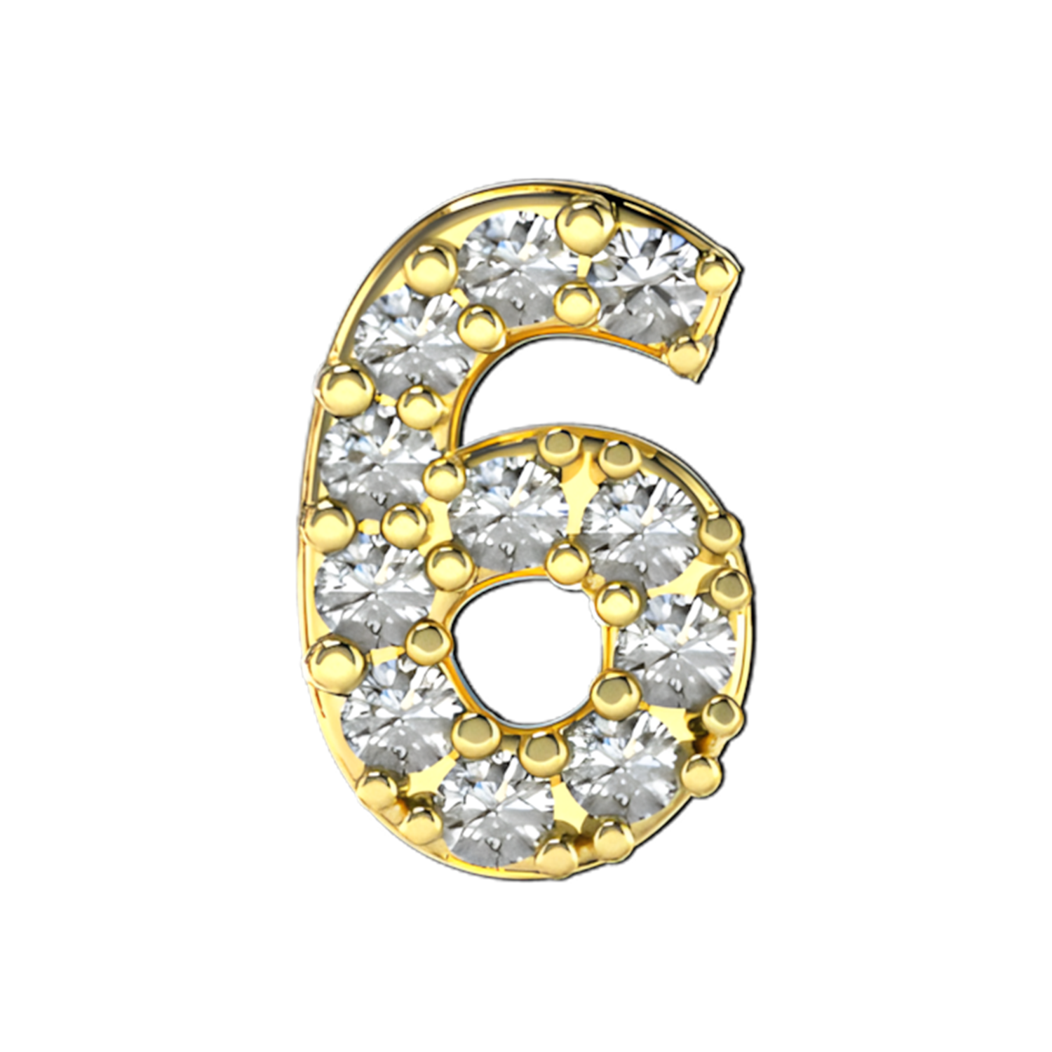 Pave Number 6 Slider Necklace Charm 14K Yellow Gold