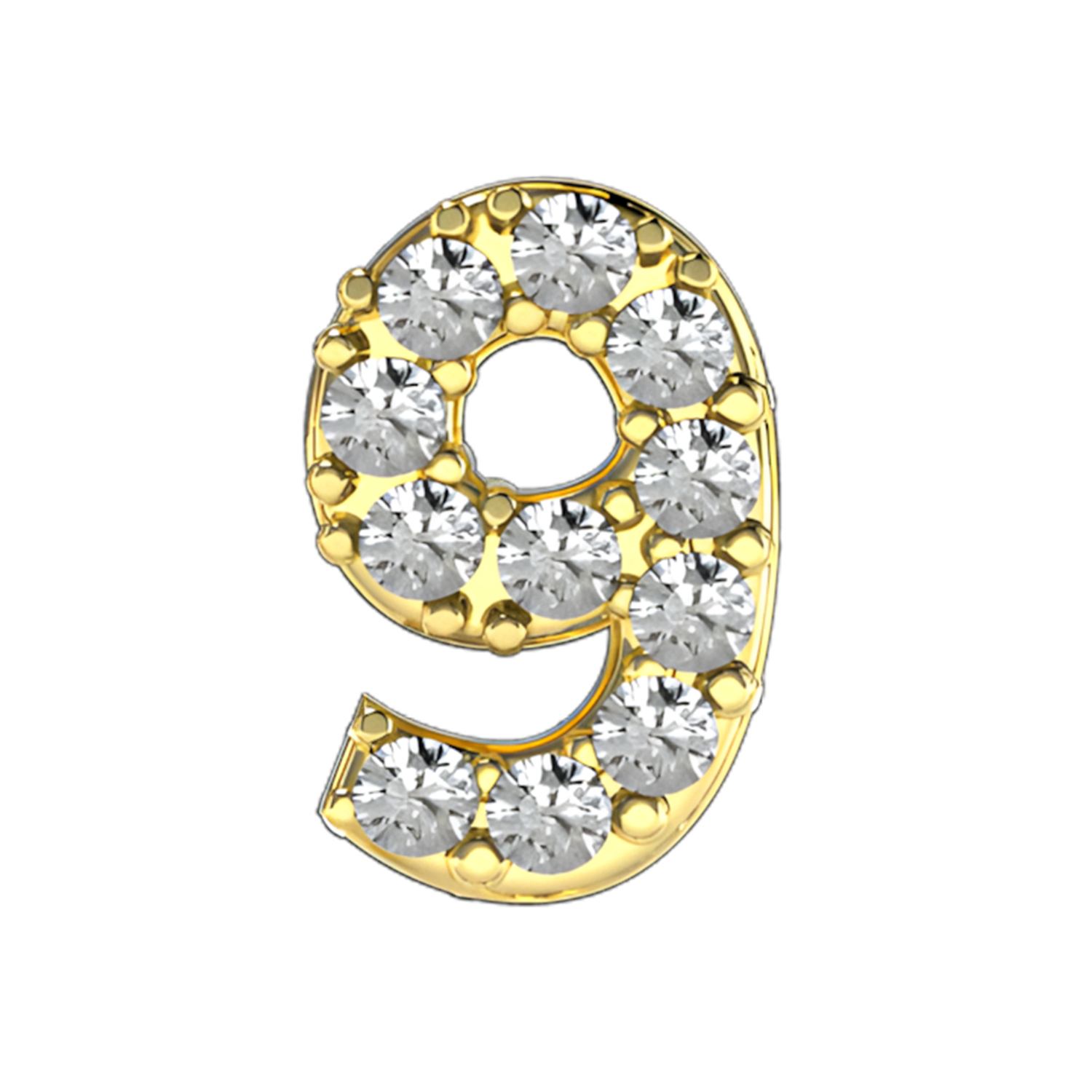 Pave Number 9 Slider Necklace Charm 14K Yellow Gold