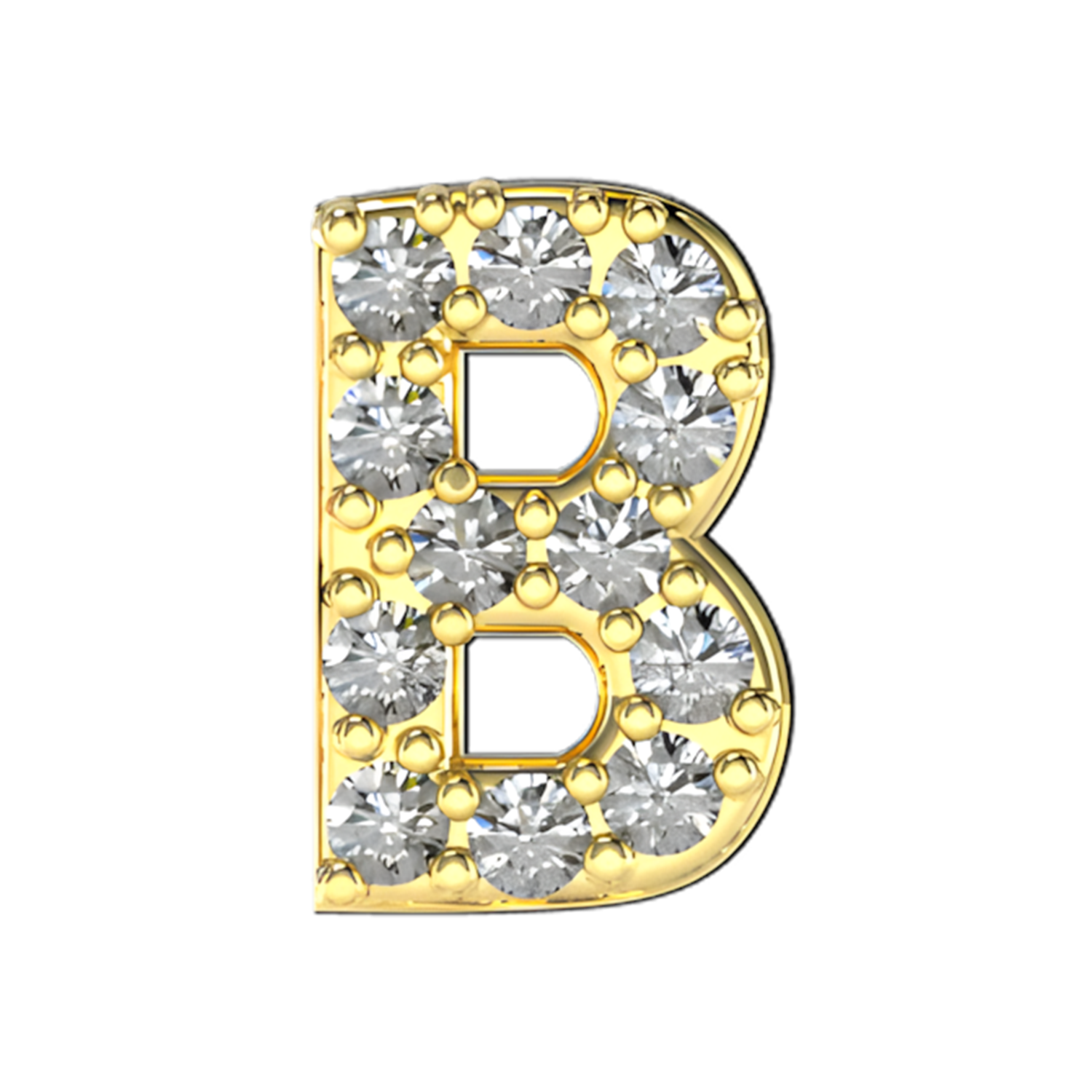 Pave Letter B Slider Necklace Charm 14K Yellow Gold