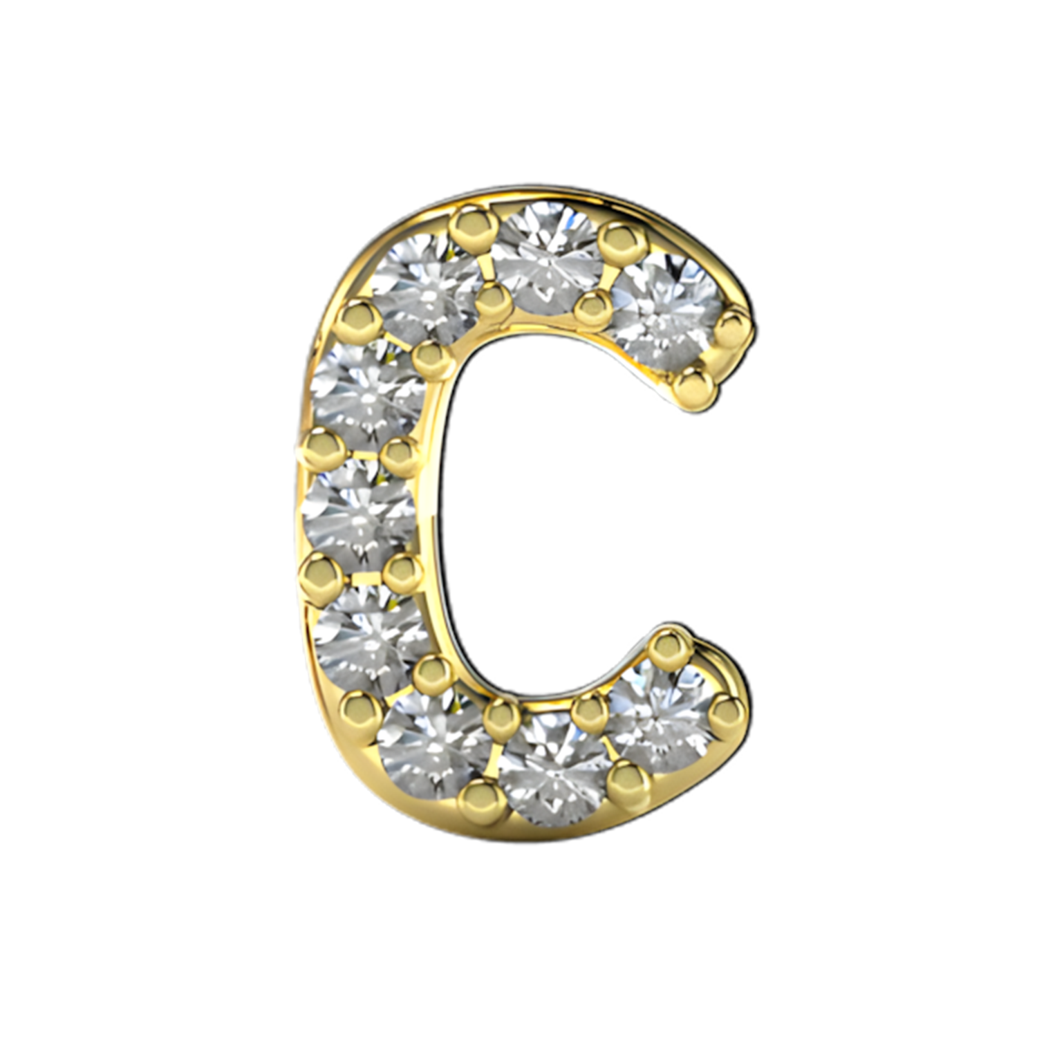 Pave Letter C Slider Necklace Charm 14K Yellow Gold