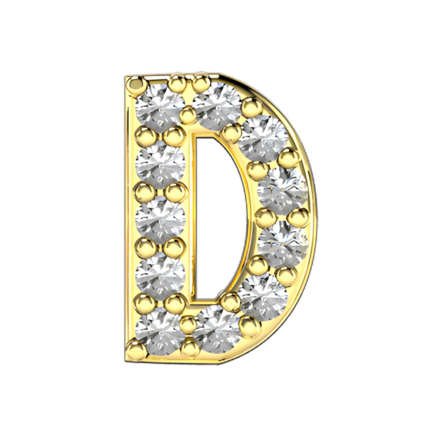 Pave Letter D Slider Necklace Charm 14K Yellow Gold