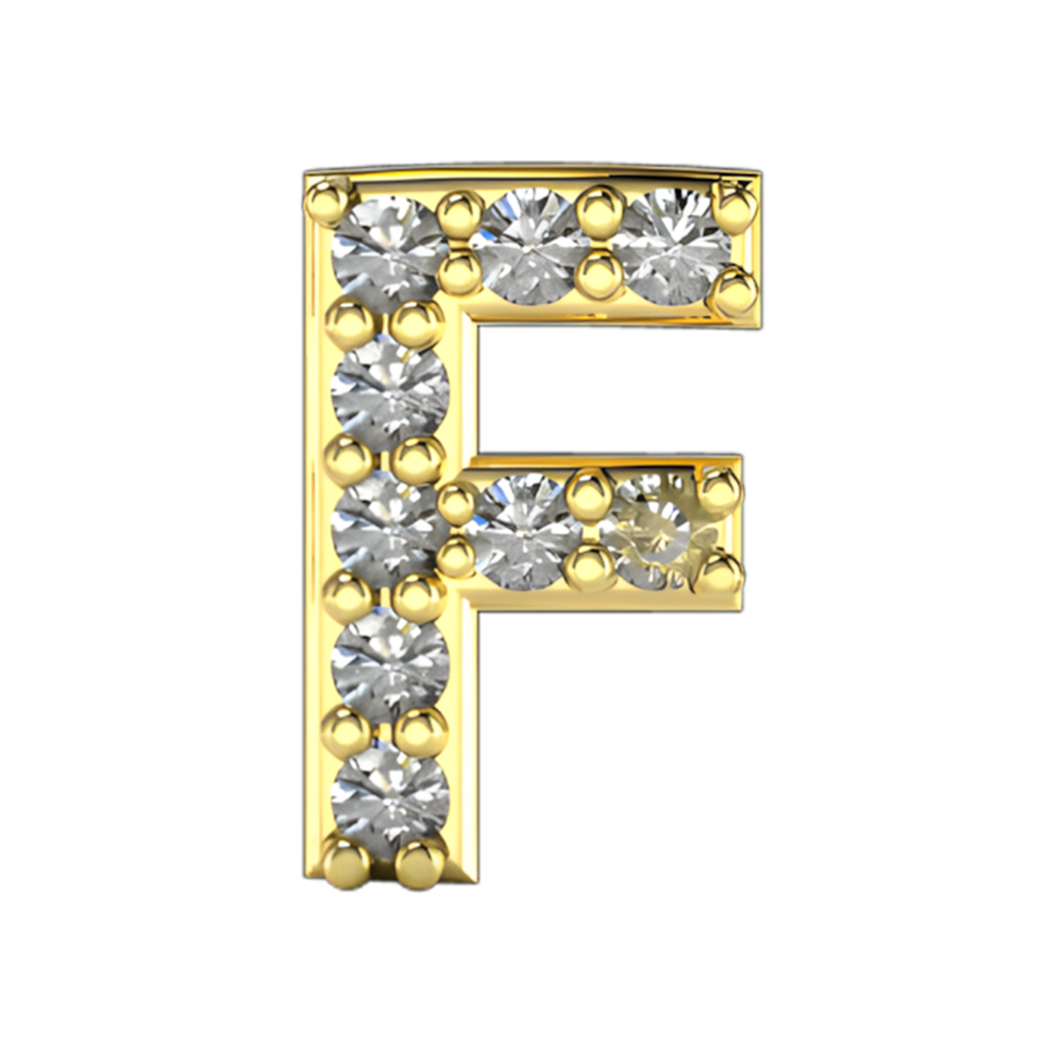 Pave Letter F Slider Necklace Charm 14K Yellow Gold
