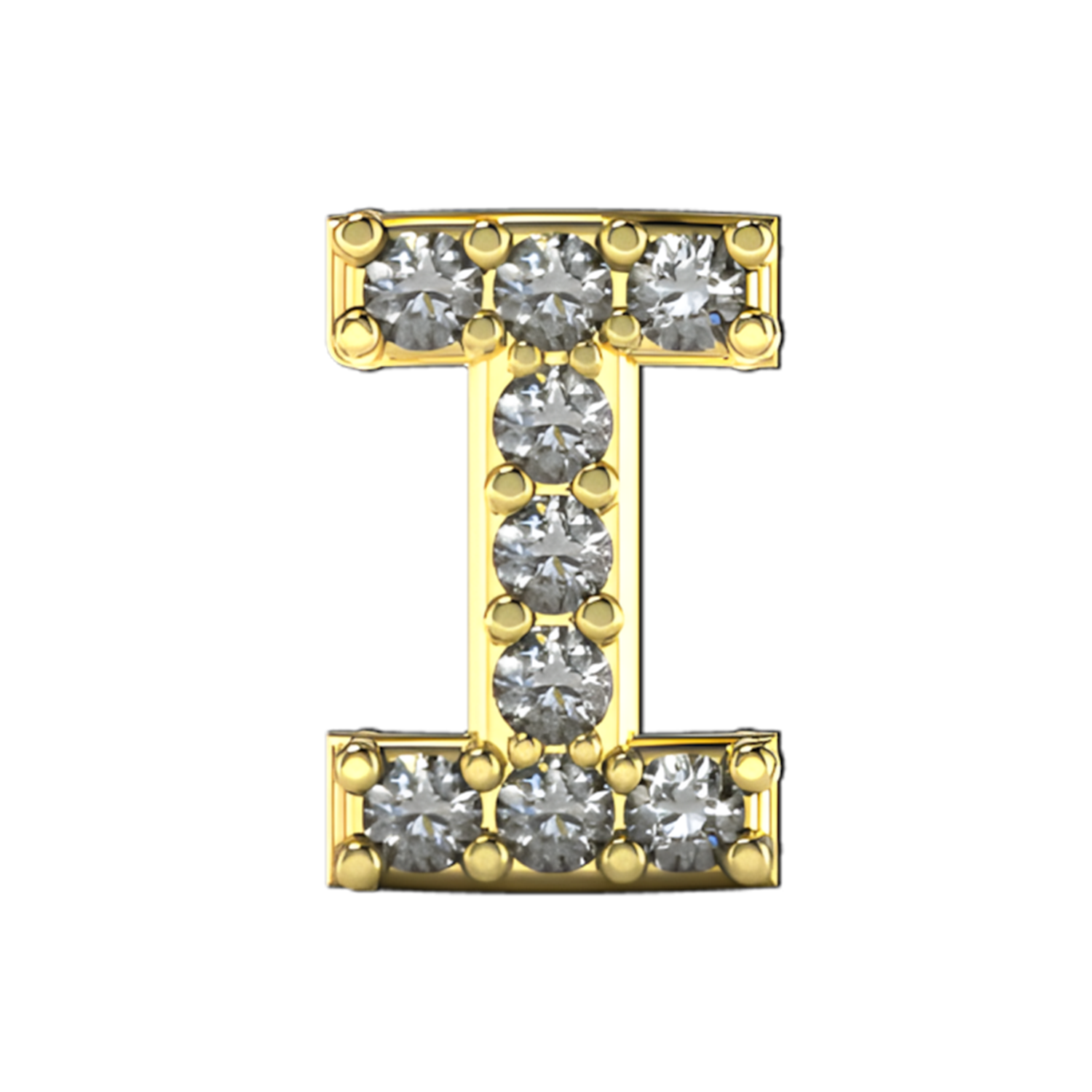 Pave Letter I Slider Necklace Charm 14K Yellow Gold