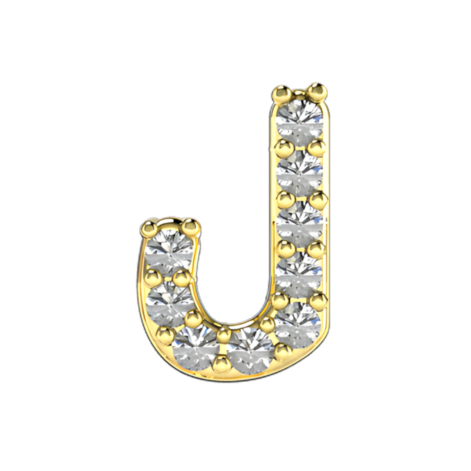 Pave Letter J Slider Necklace Charm 14K Yellow Gold