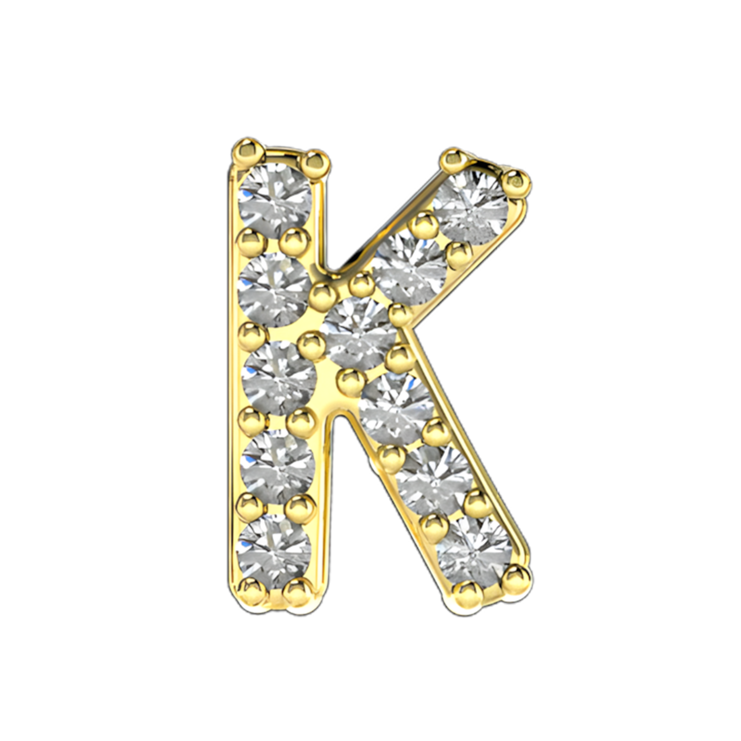 Pave Letter K Slider Necklace Charm 14K Yellow Gold