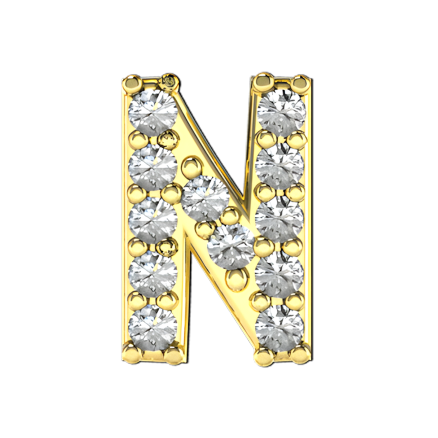 Pave Letter N Slider Necklace Charm 14K Yellow Gold