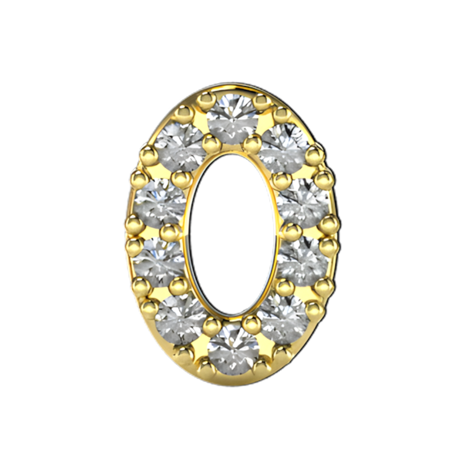 Pave Letter O Slider Necklace Charm 14K Yellow Gold