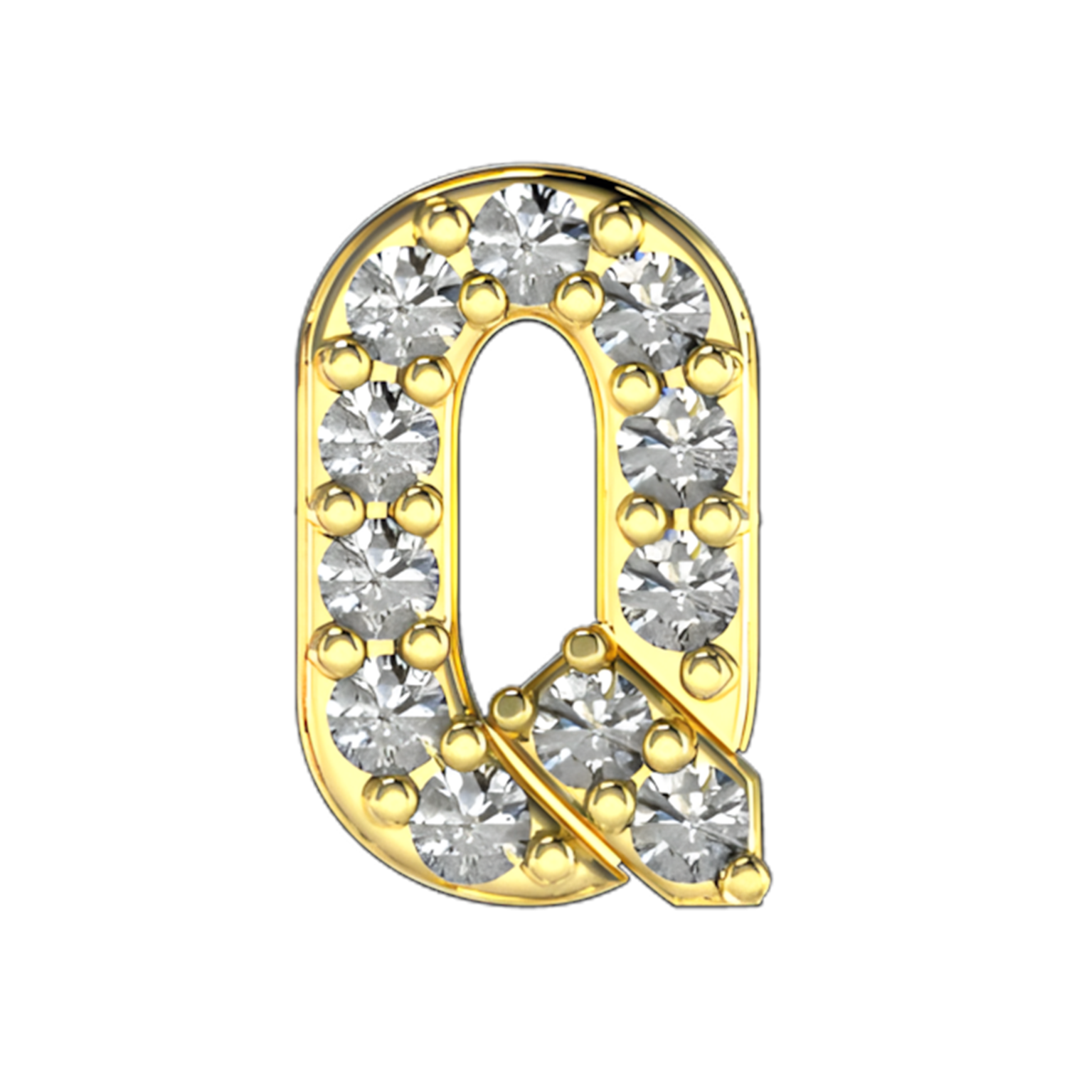 Pave Letter Q Slider Necklace Charm 14K Yellow Gold