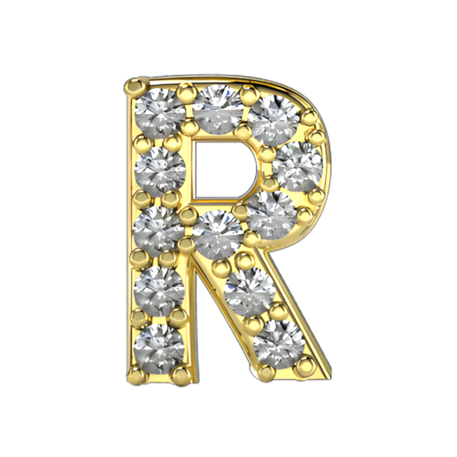 Pave Letter R Slider Necklace Charm 14K Yellow Gold