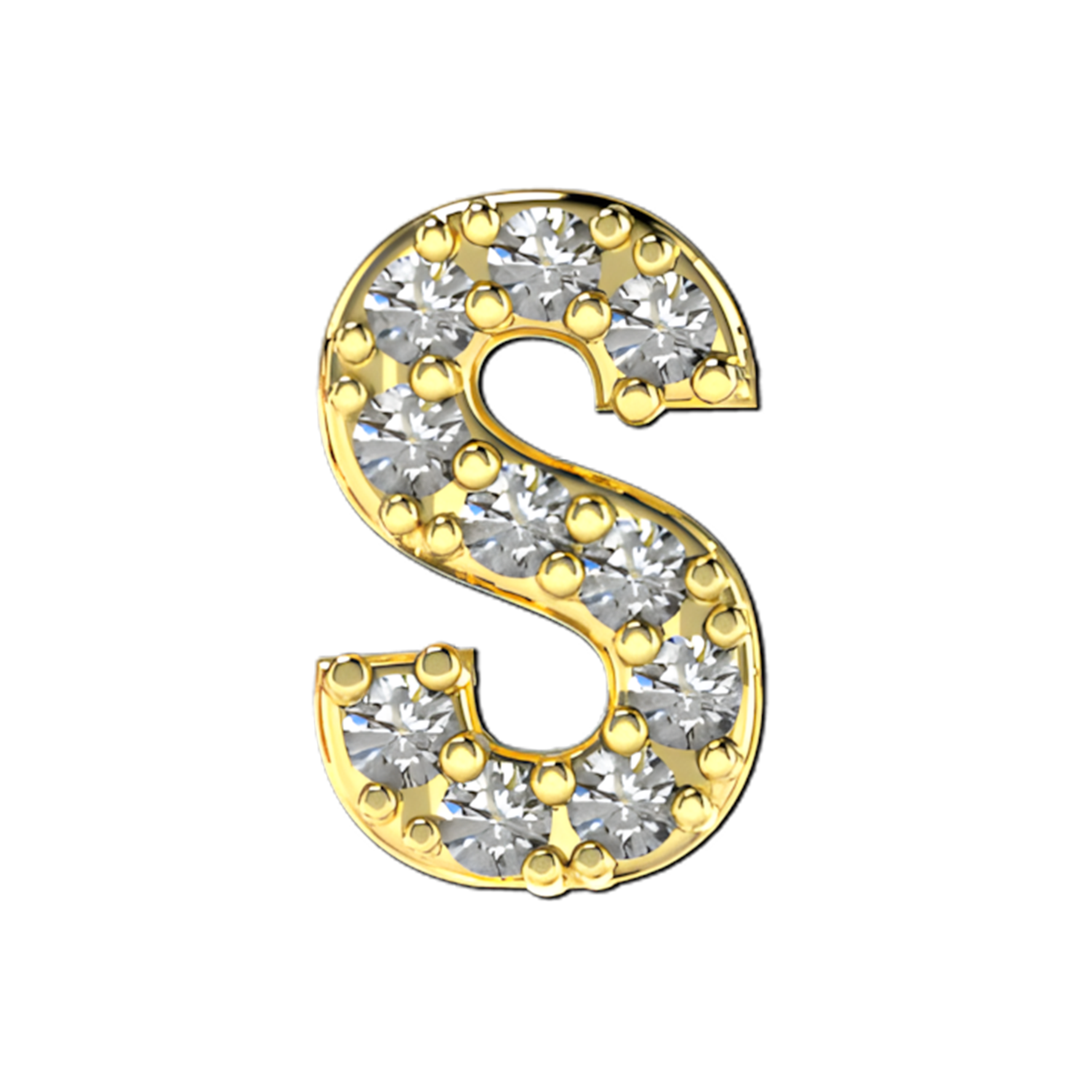 Pave Letter S Slider Necklace Charm 14K Yellow Gold