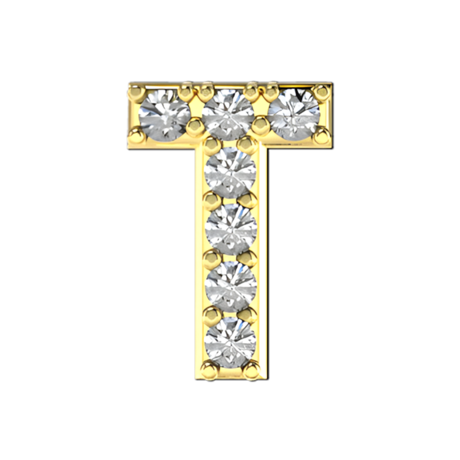 Pave Letter T Slider Necklace Charm 14K Yellow Gold