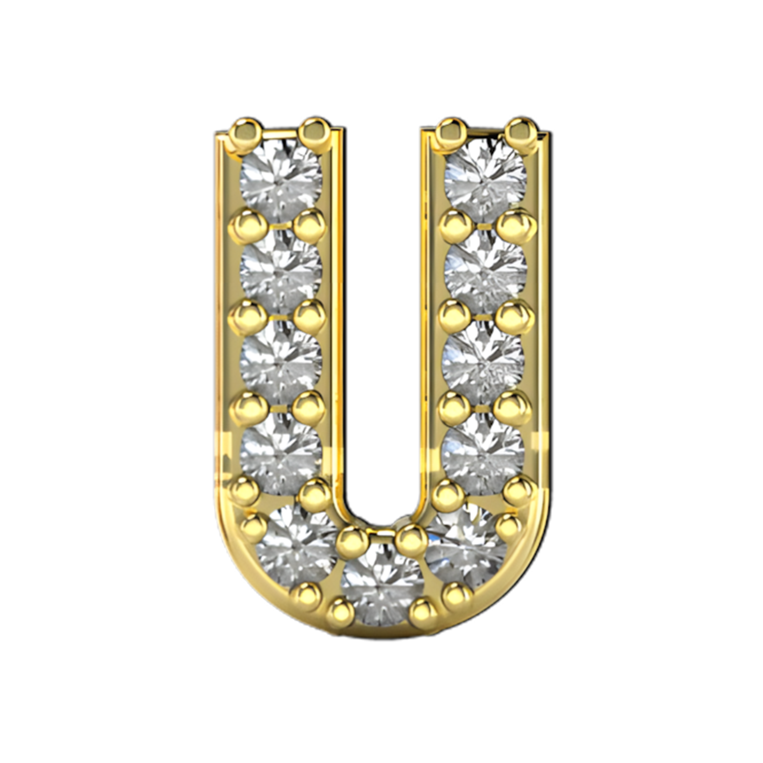 Pave Letter U Slider Necklace Charm 14K Yellow Gold