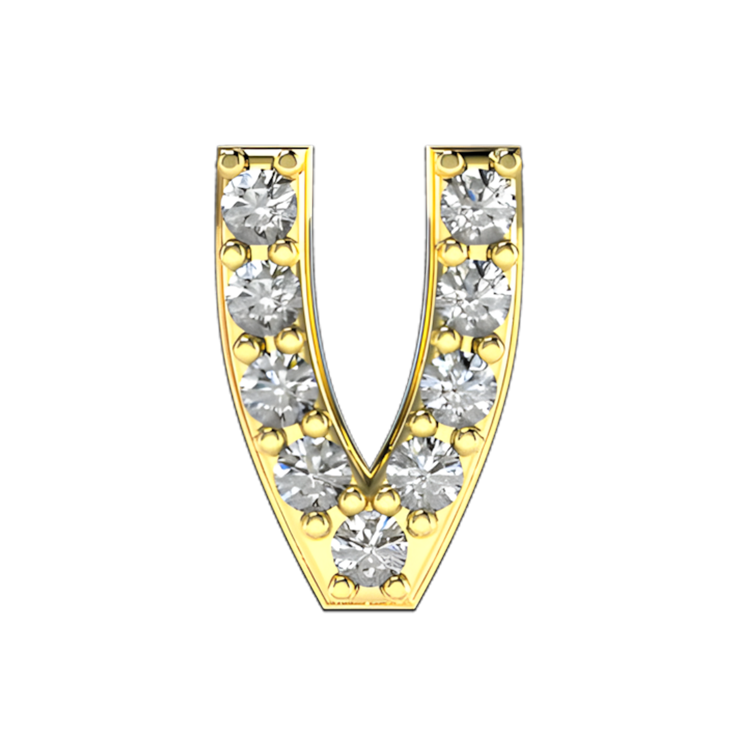 Pave Letter V Slider Necklace Charm 14K Yellow Gold