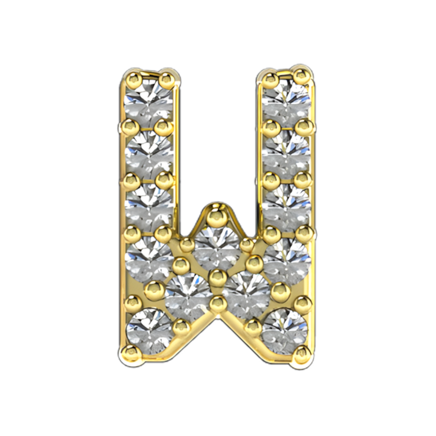 Pave Letter W Slider Necklace Charm 14K Yellow Gold