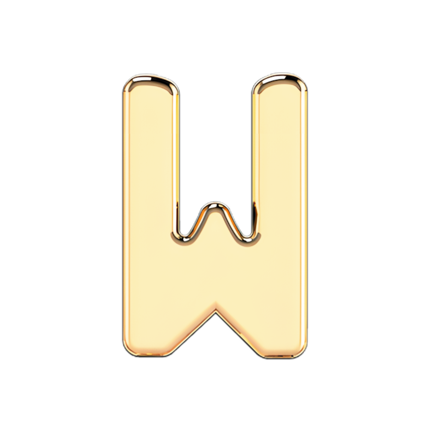 Solid Letter W Slider Necklace Charm 14K Yellow Gold