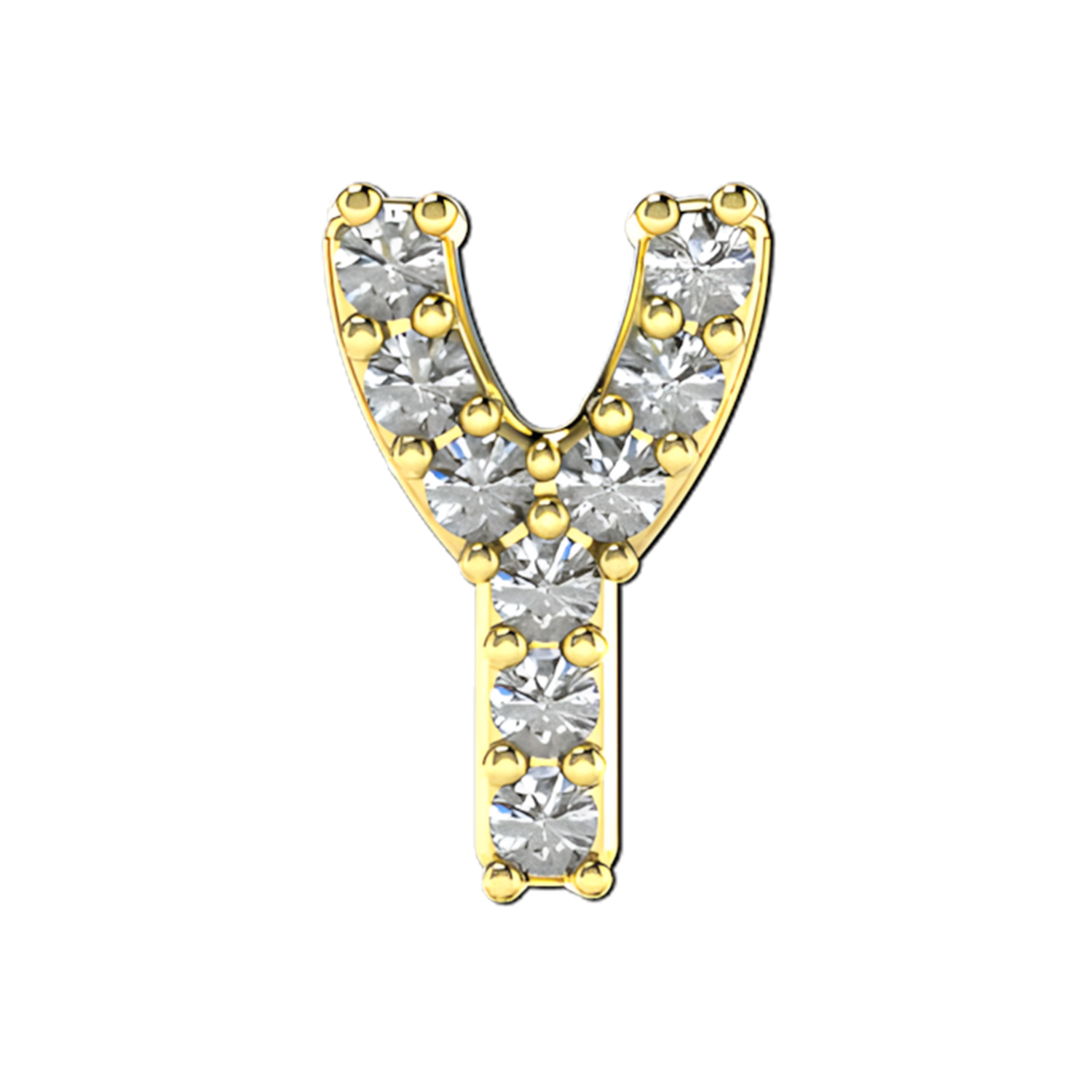 Pave Letter Y Slider Necklace Charm 14K Yellow Gold