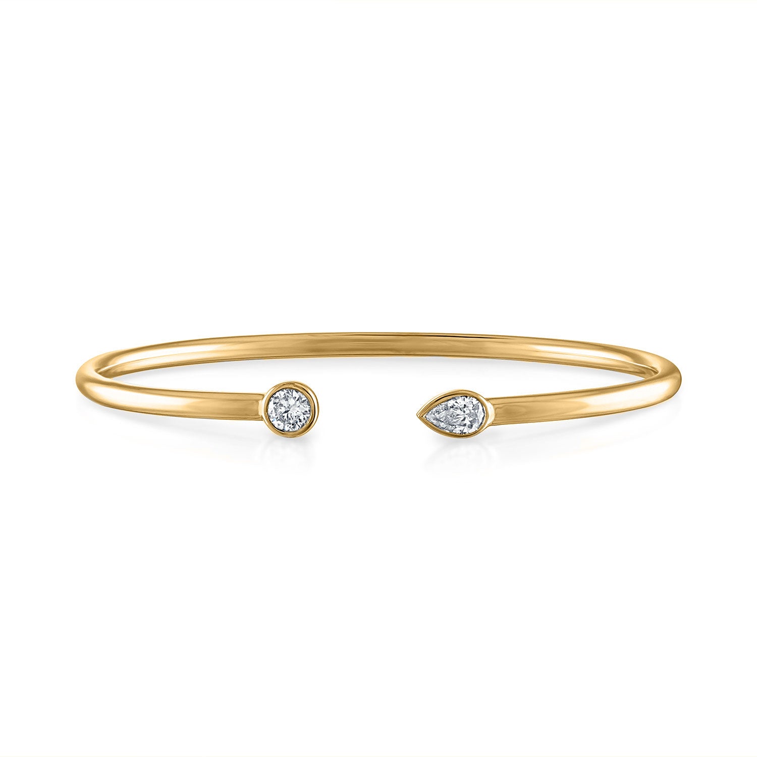 Fancy Bezel Flexible Open Cuff with Bezel Set Round and Pear