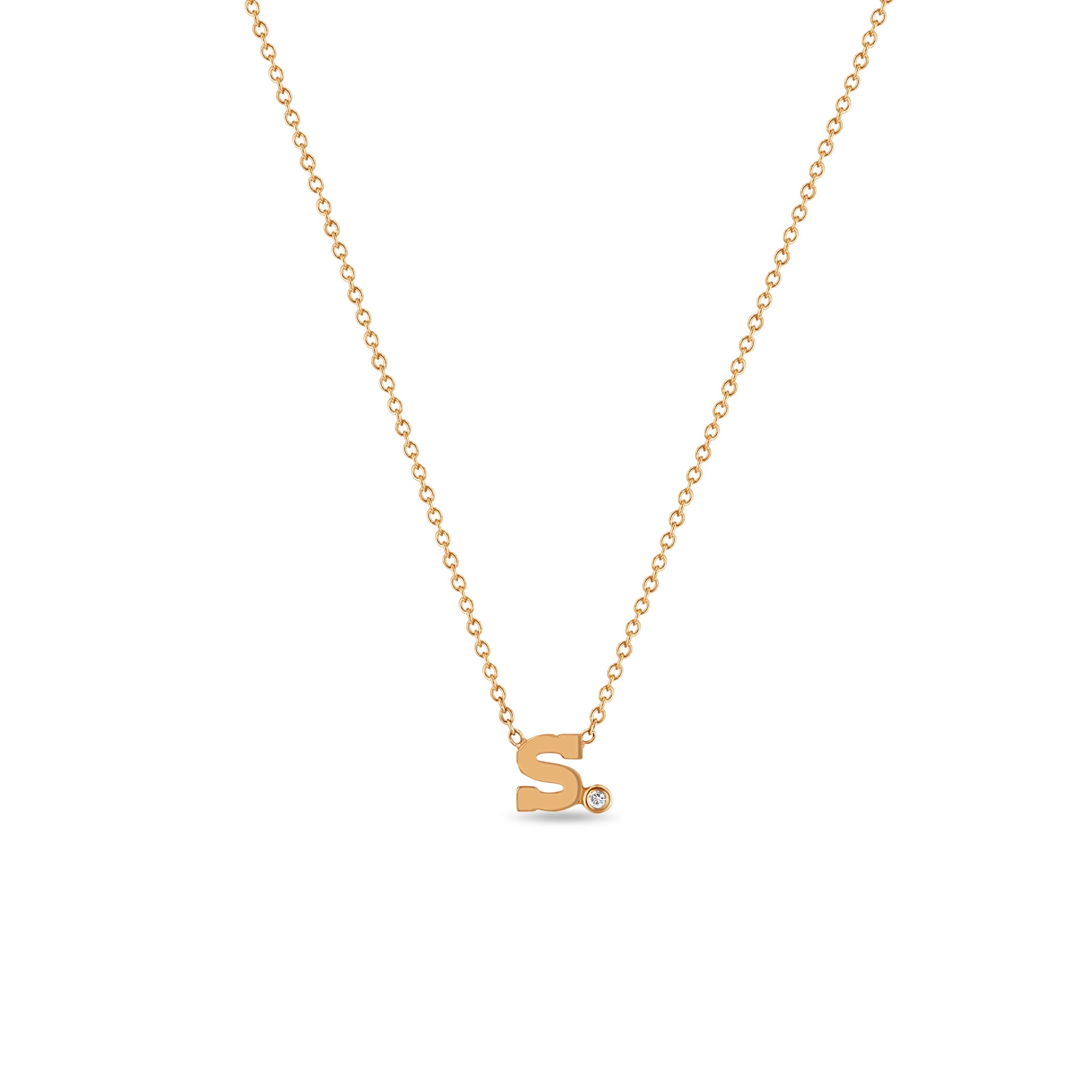 Letter Necklace with Single Diamond Bezel