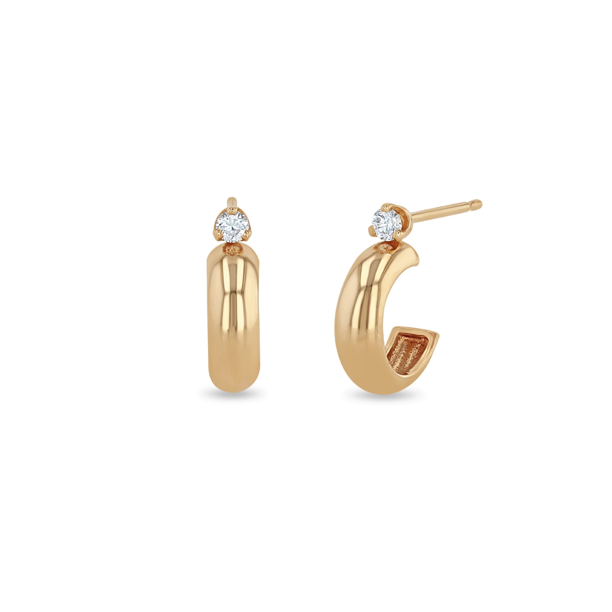 Half Round Huggie Hoops with Prong Set Diamond