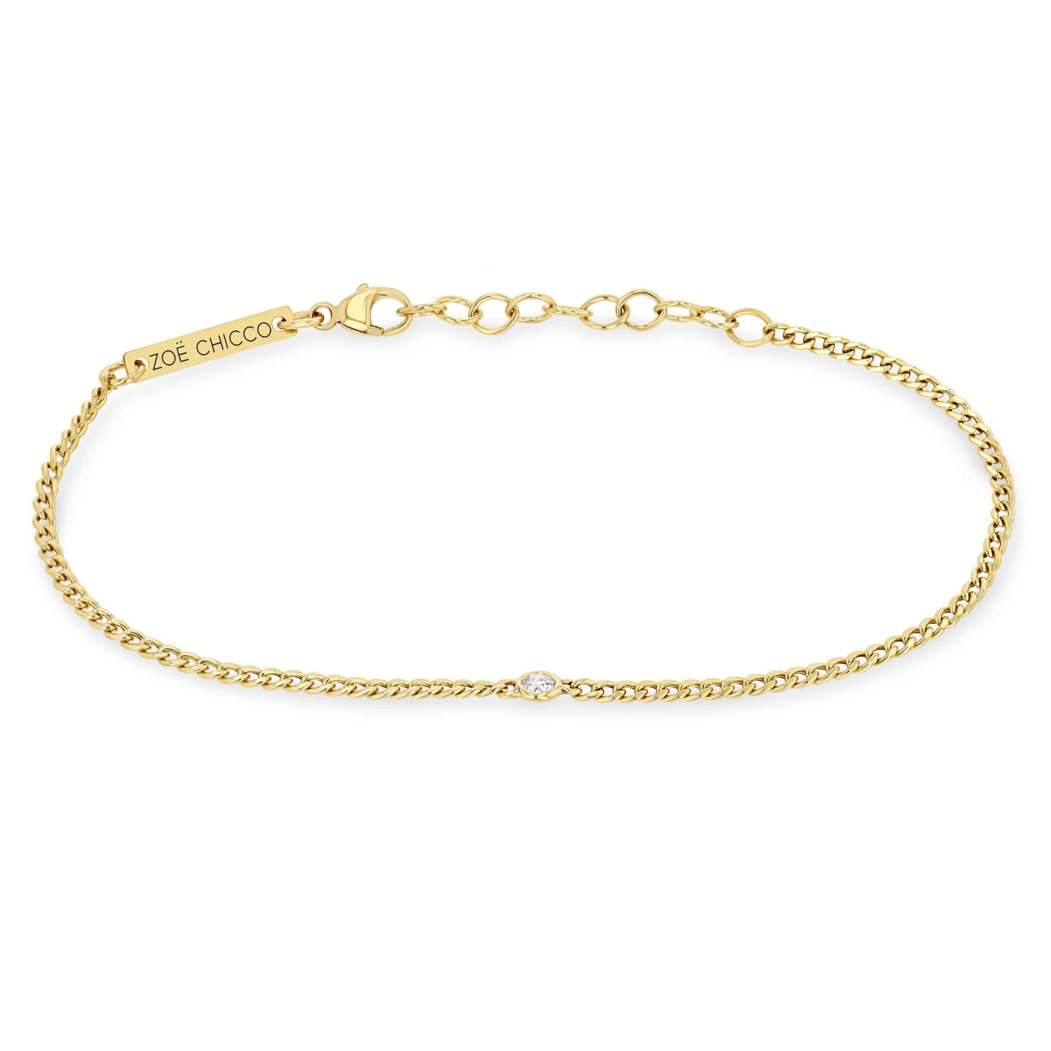 Extra Small Curb Chain Bracelet with Single Floating Diamond