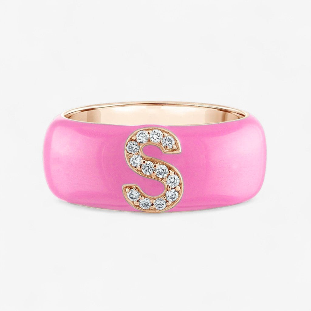 Poppy Enamel and Diamond Initial Cigar Band