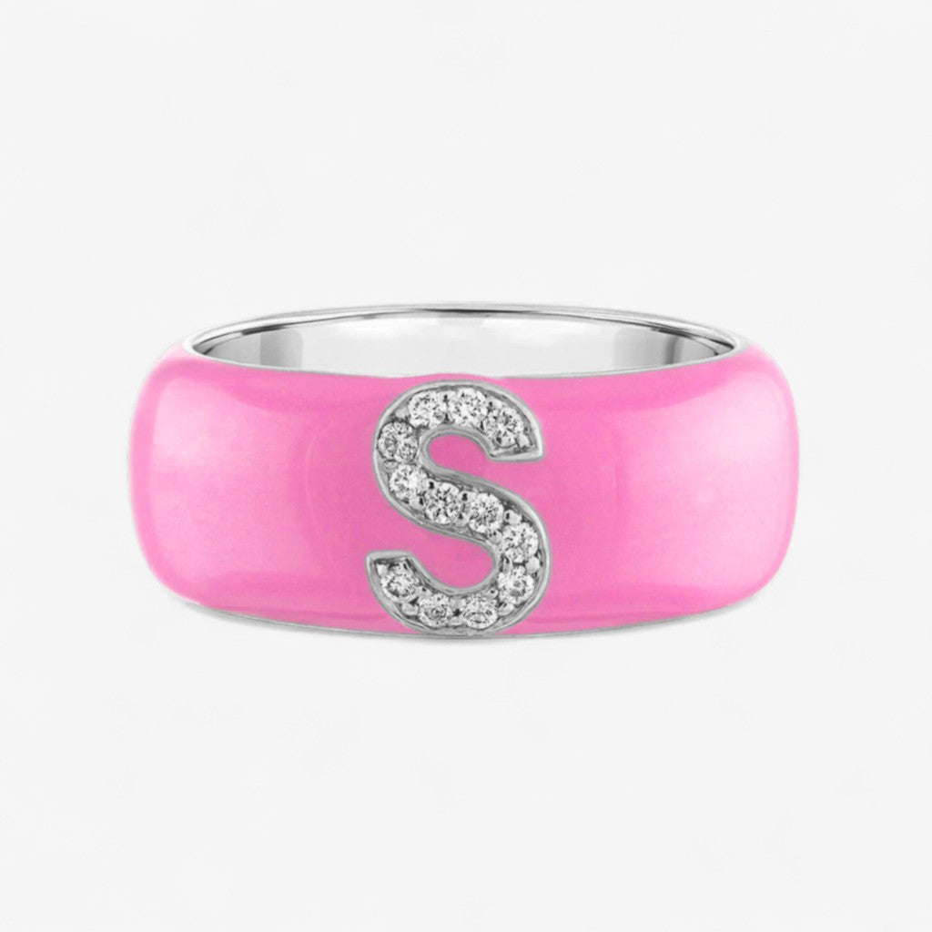 Poppy Enamel and Diamond Initial Cigar Band
