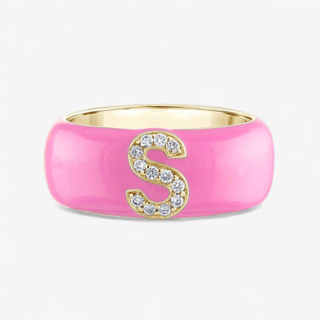 Poppy Enamel and Diamond Initial Cigar Band