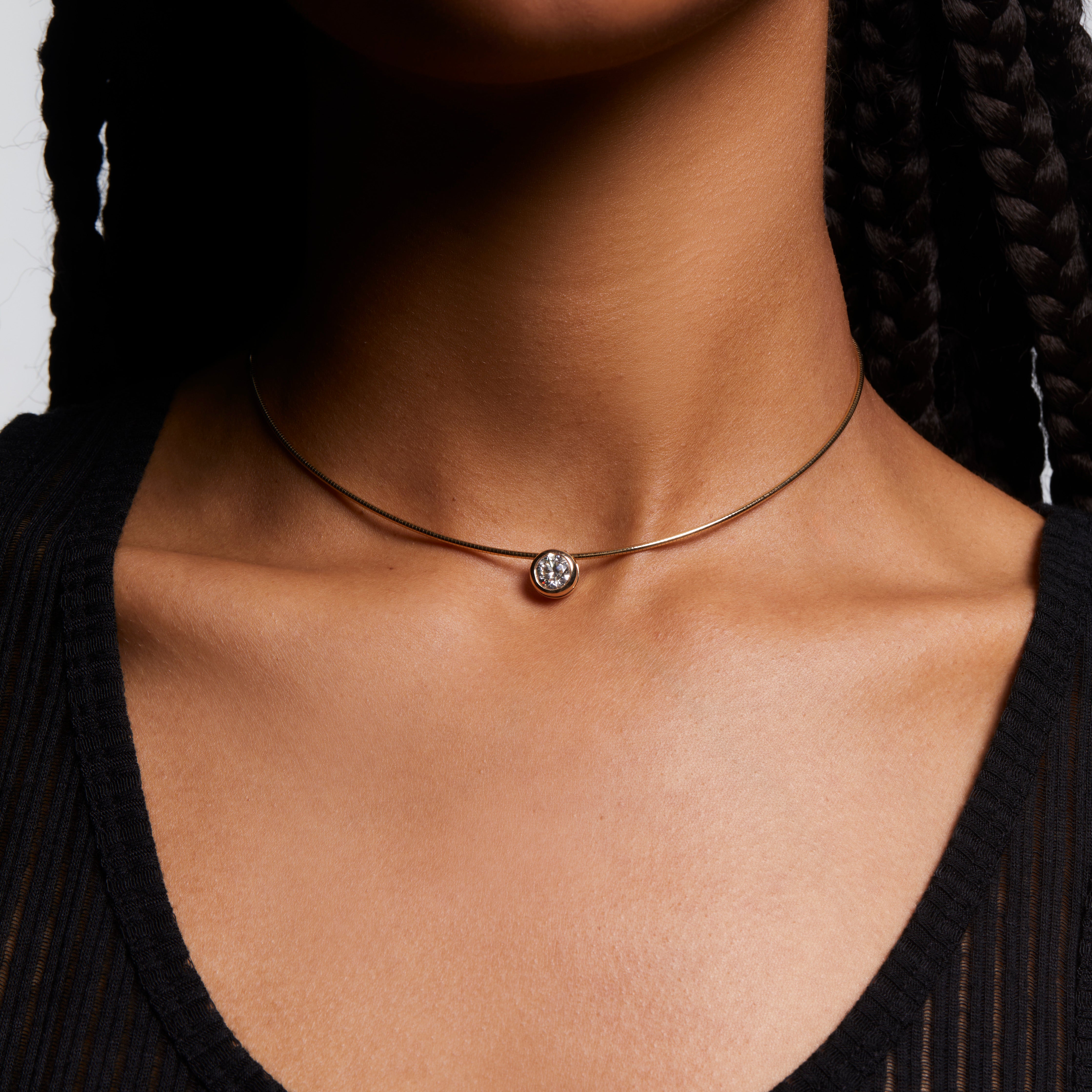 Margot Round Cut Bezel Diamond On Omega Chain Necklace
