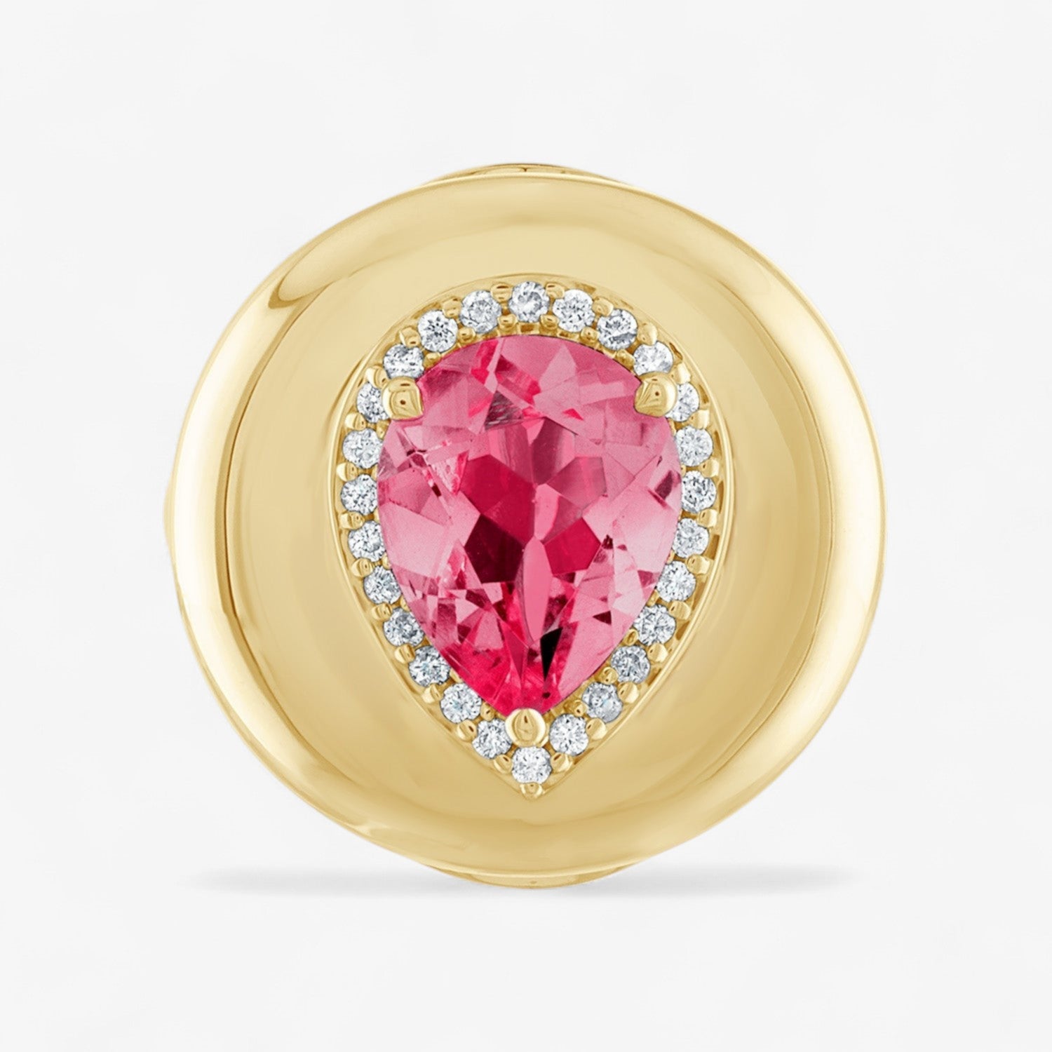Pink Tourmaline Candy Button Pear Ring 14K Yellow Gold Pink Tourmaline Pear