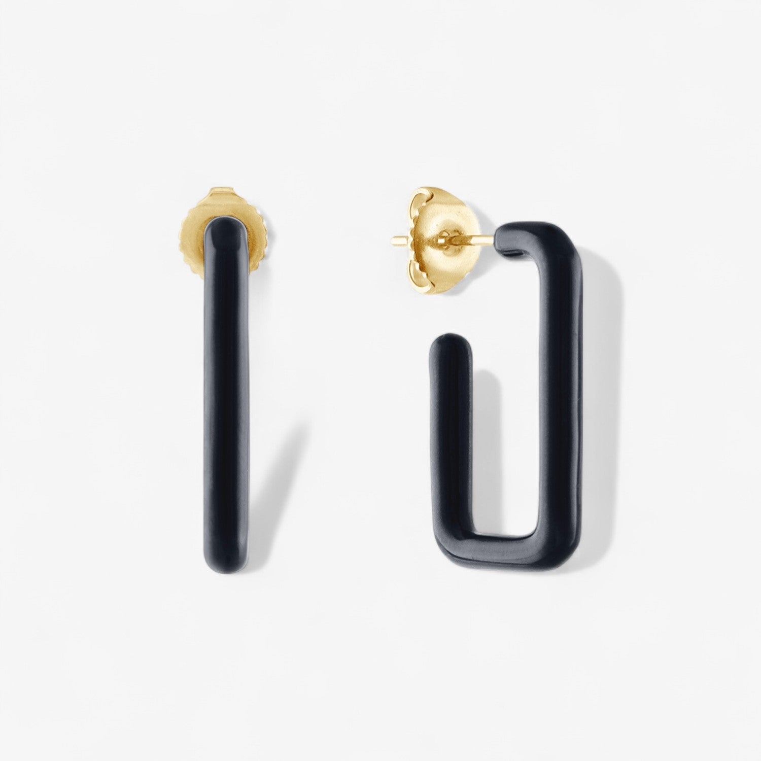 Poppy Black Enamel Box Hoops Black