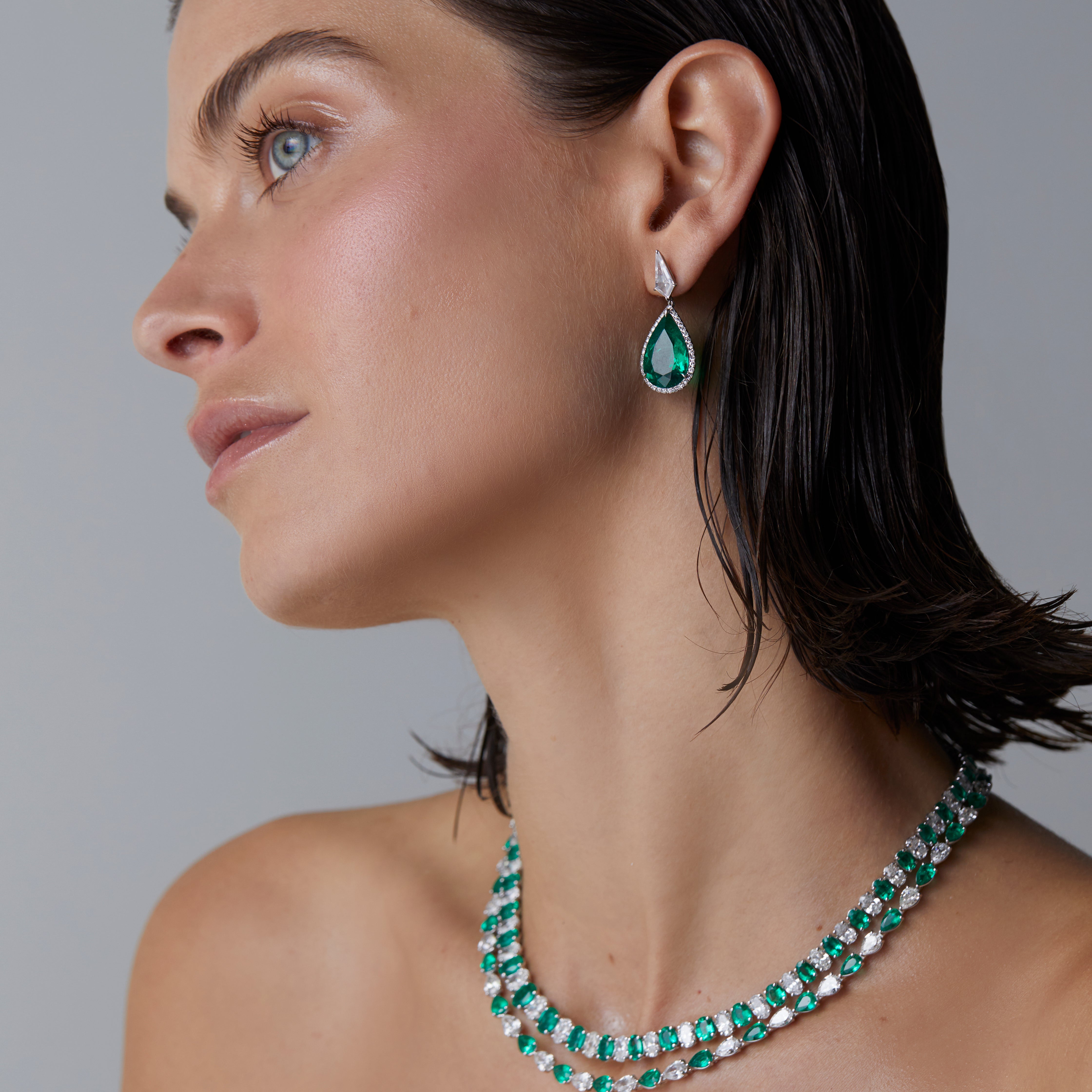 Signature Emerald and Diamond Pear Shape Tennis Necklace