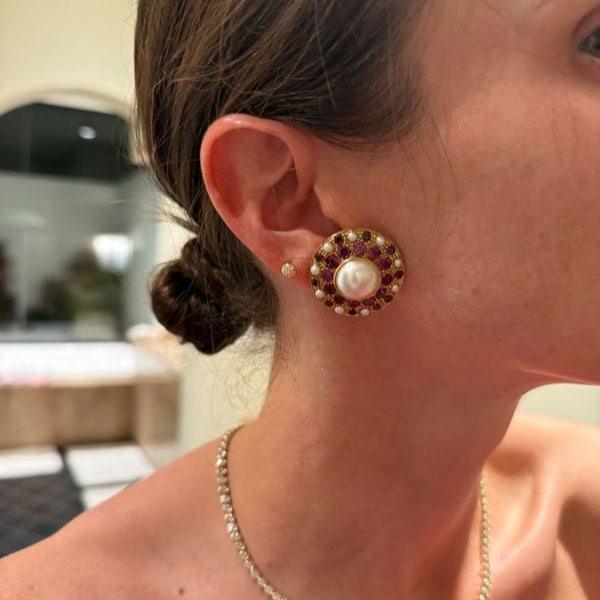 Pearl and Tourmaline Clip-On Earrings