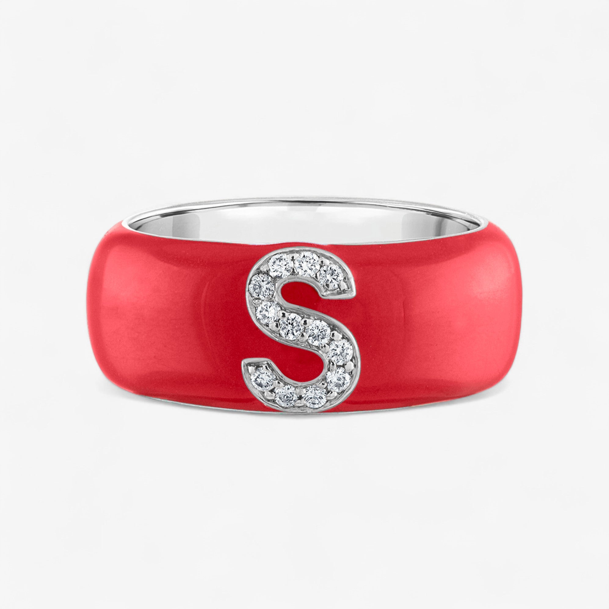 Poppy Enamel and Diamond Initial Cigar Band